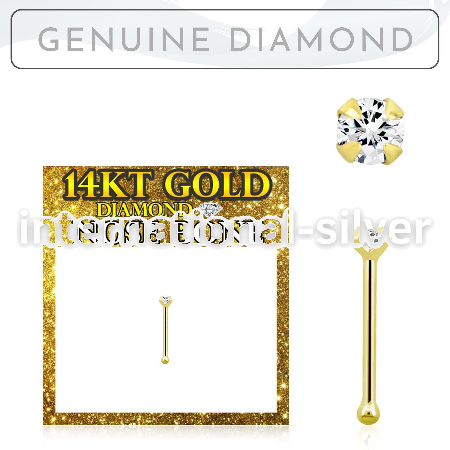 gnpdb15 14kt yellow gold nose bone prong set genuine diamond