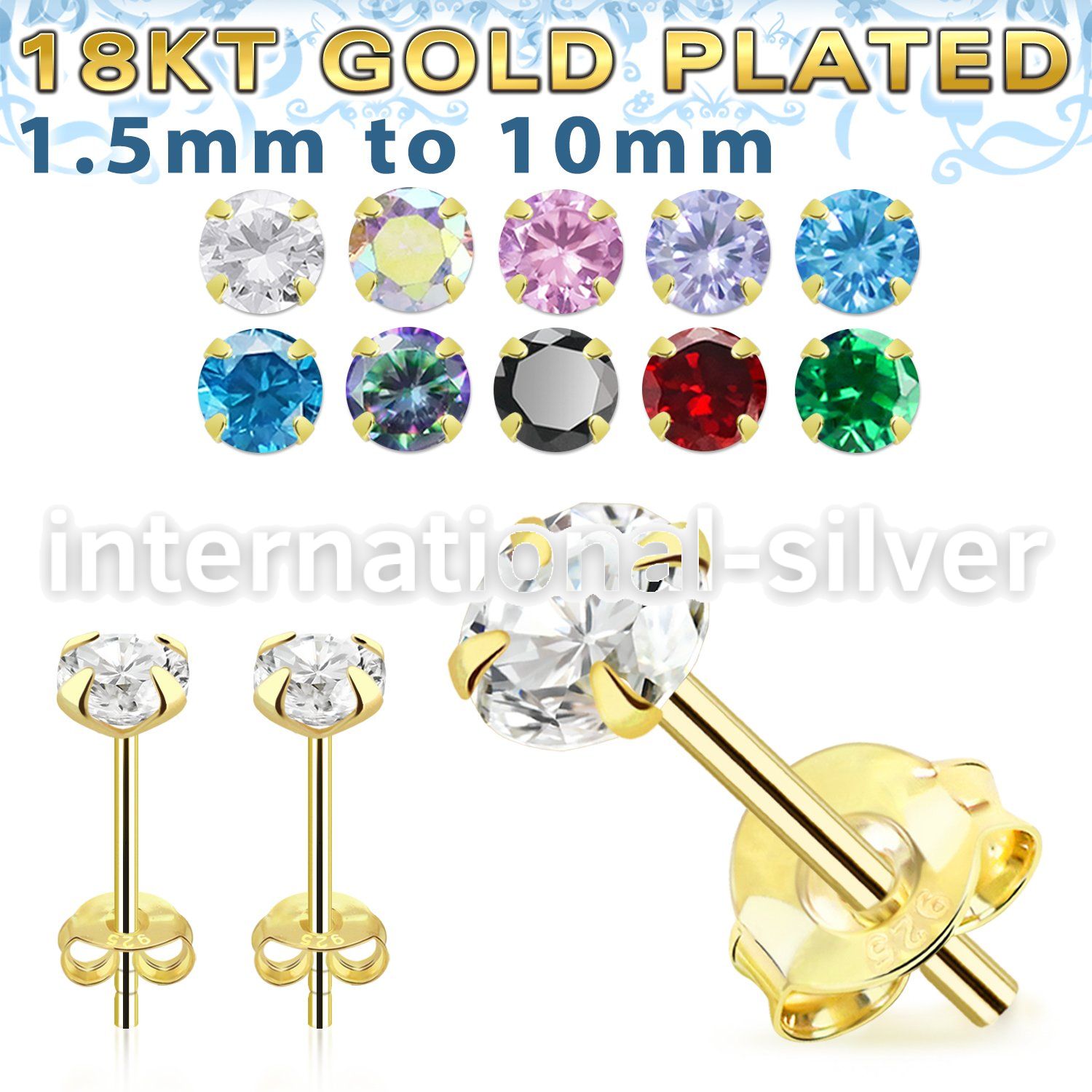 gprzm 1 pair 18k gold plated silver earring studs cz
