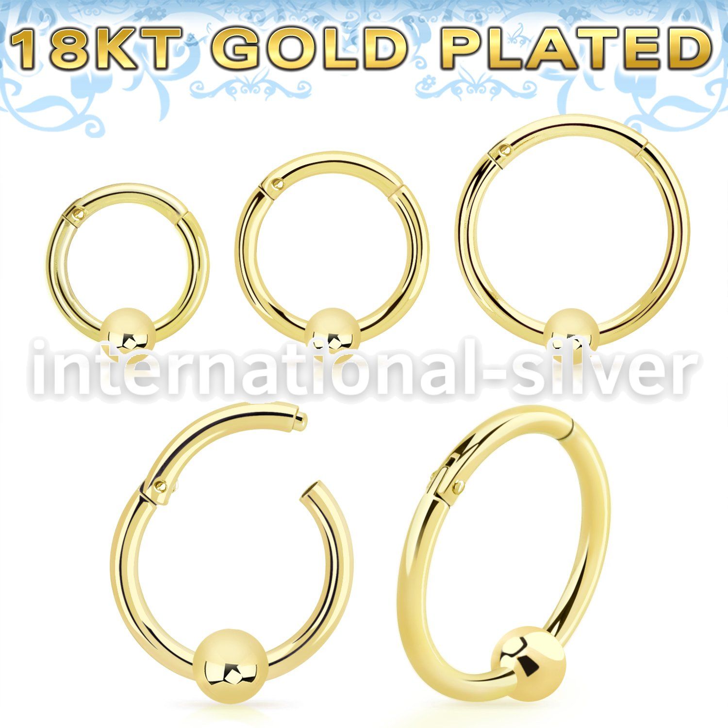 gpsegh16b3 18 k gold plating silver hinged segment hoop 16g