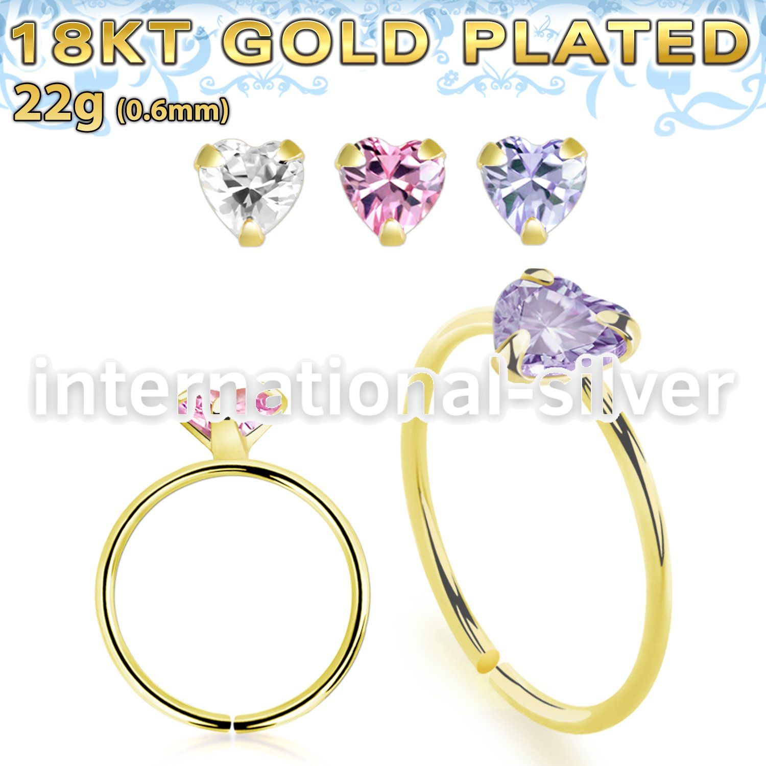 gpzhm22 18 karat plated silver seamless nose ring 22g heart