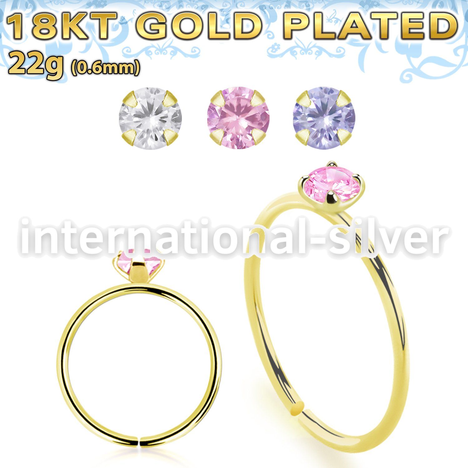 gpzm22 18 karat plated silver seamless nose ring hoop 22g