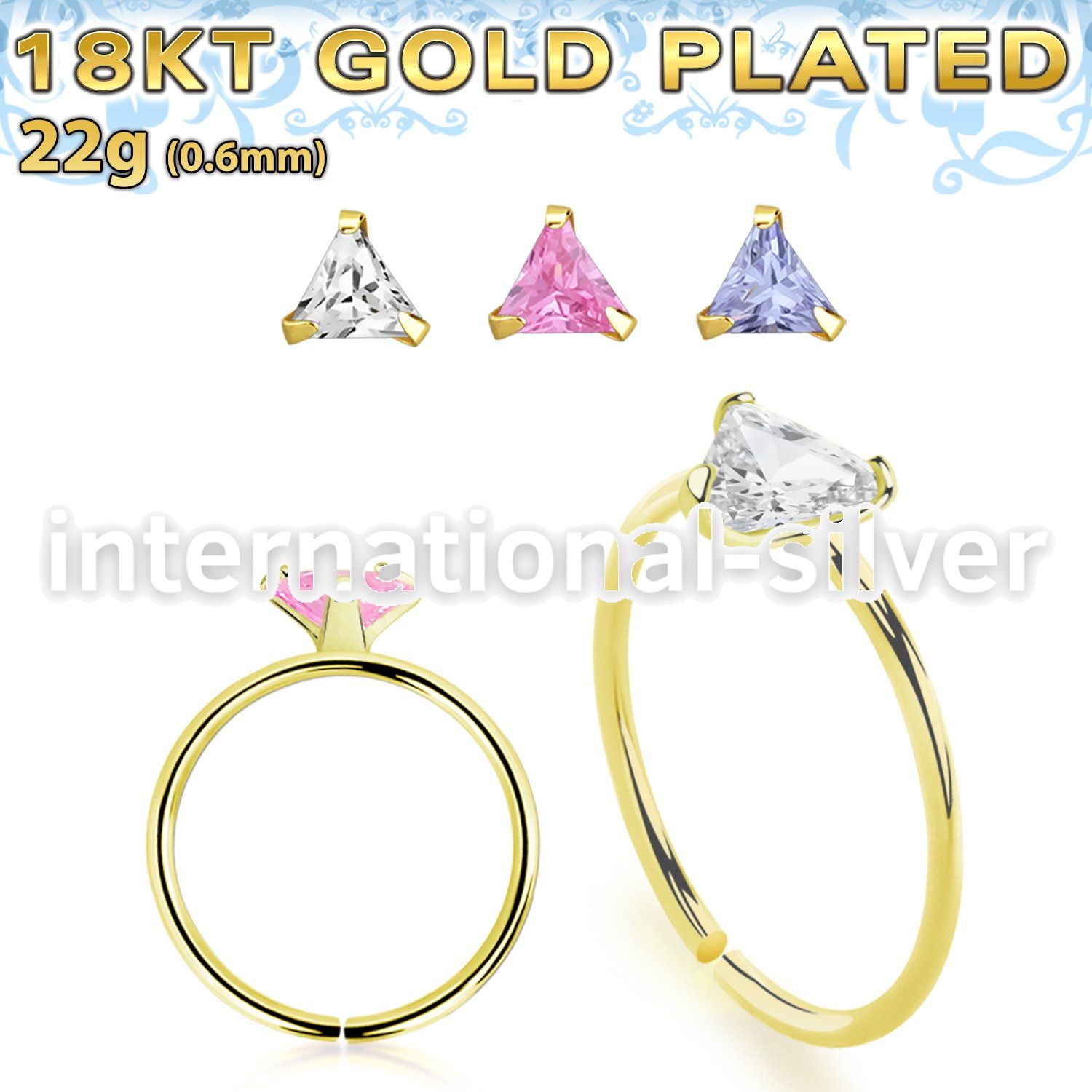 gpztm22 18 k plated silver seamless nose ring 22g triangle