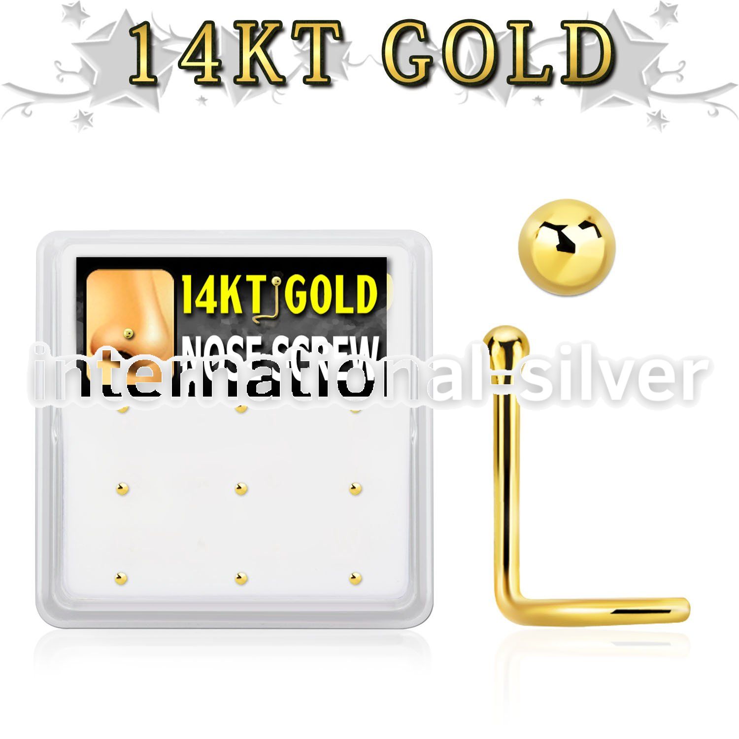 gsc3x box w 14kt gold nose screws, 20g w 1.5mm ball shaped top
