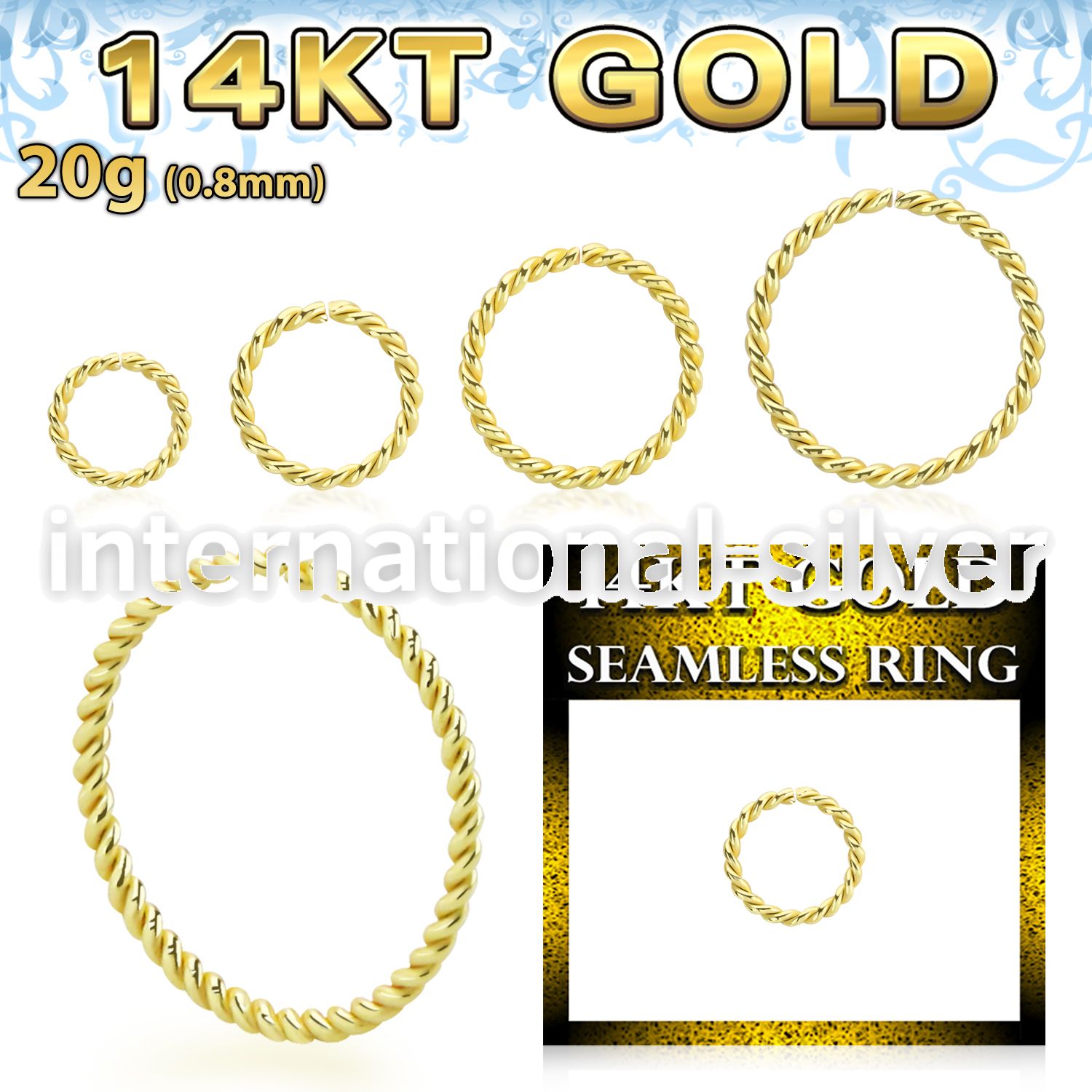gselw20 14 k gold seamless ring hoop 20g twisted wire