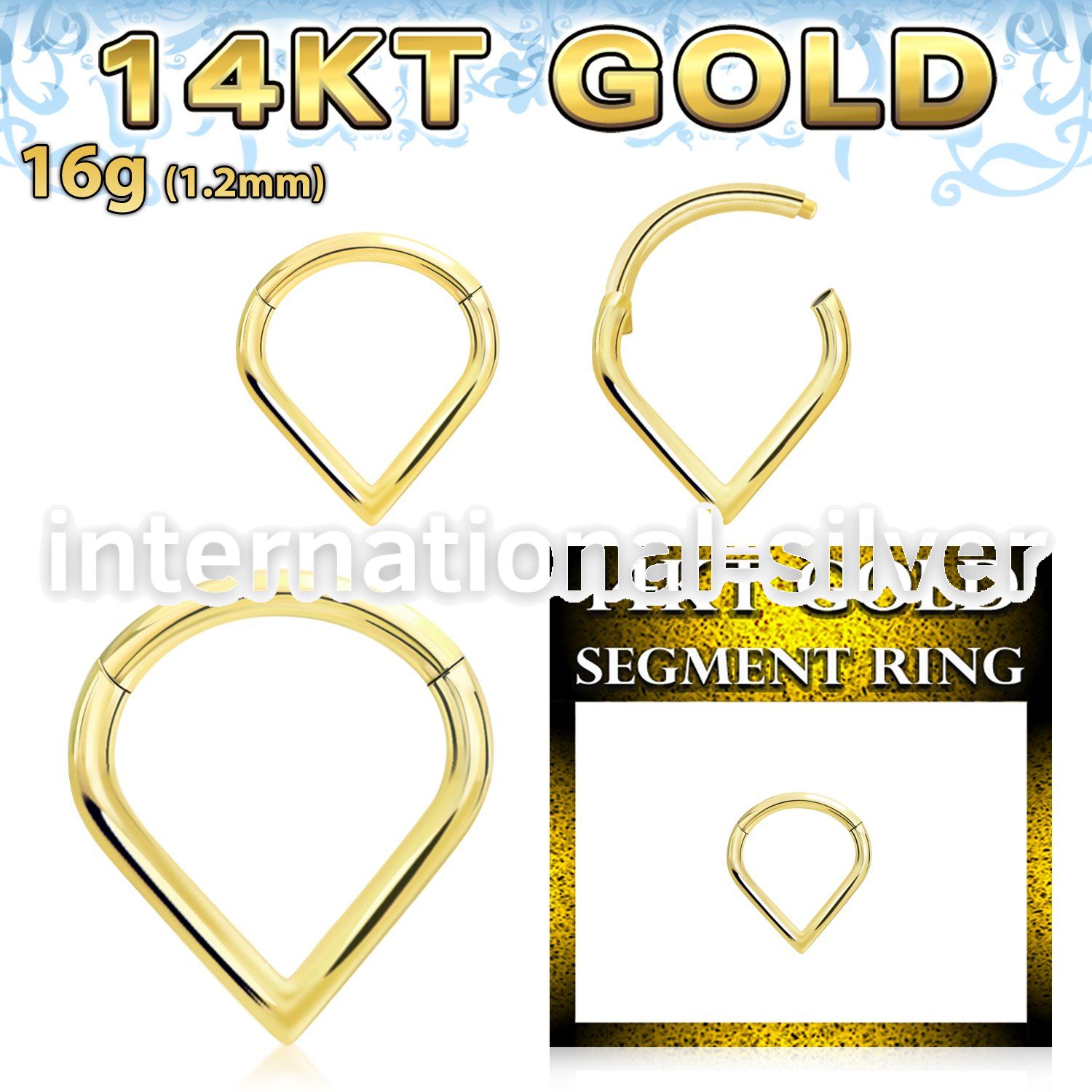 gsgha16 14k yellow gold hinged segment hoop 16g drop shaped