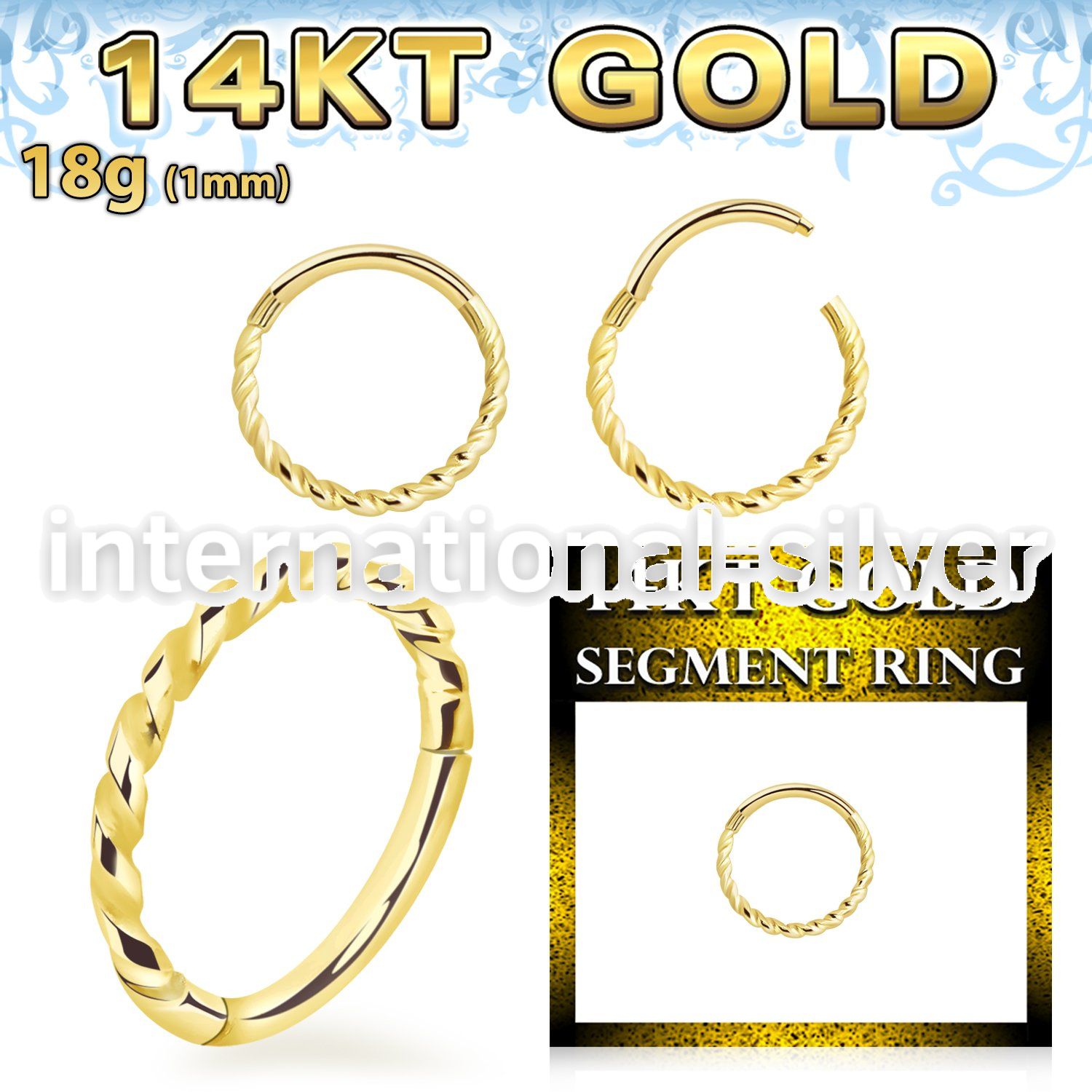gsghb18 14 karat gold hinged segment hoop 18g twisted wire