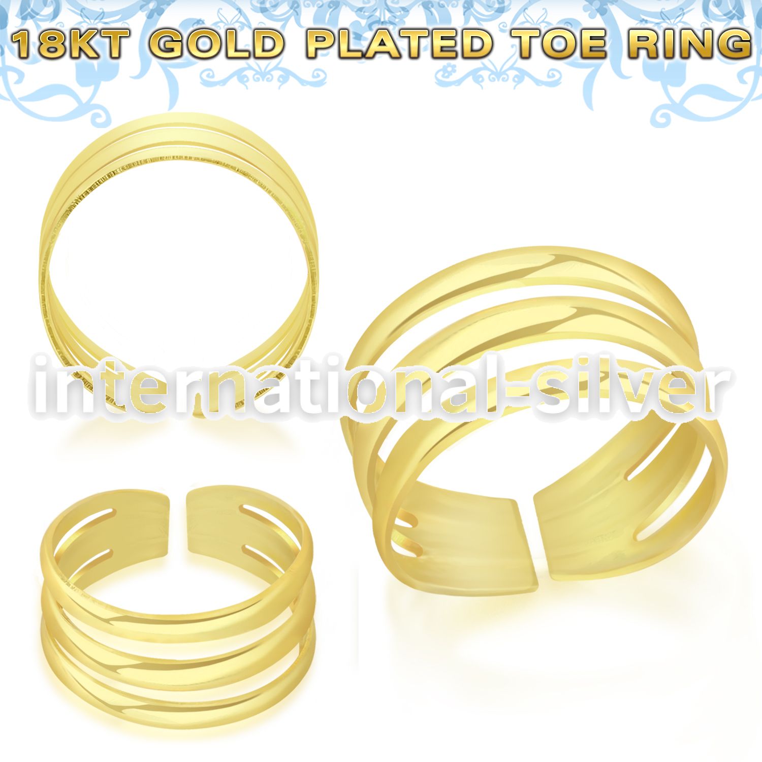 gt564 18k gold plating silver adjustable toe ring three bands