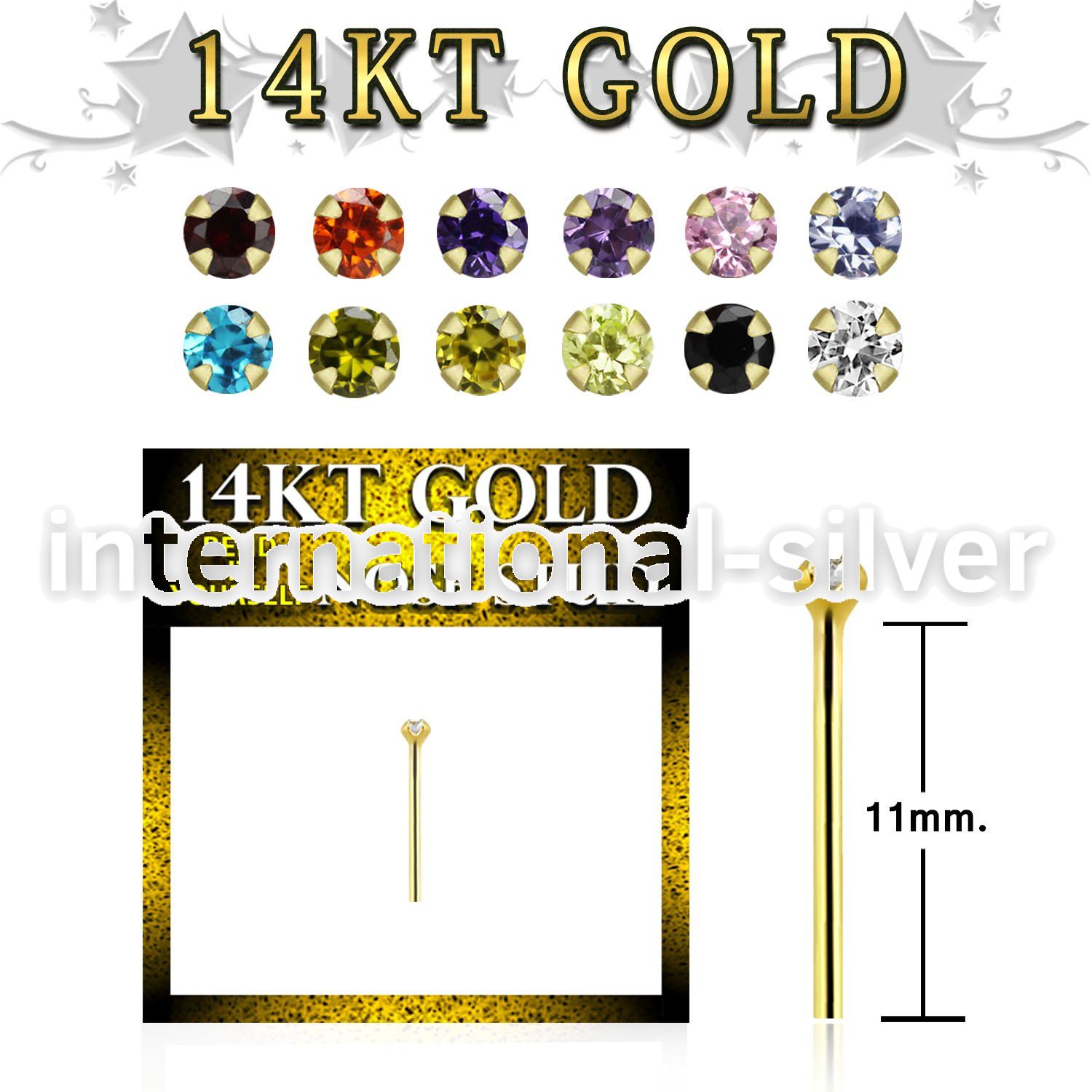 gyczm1b 14kt gold nose bend it nose stud, 20g w 1.5mm round cz