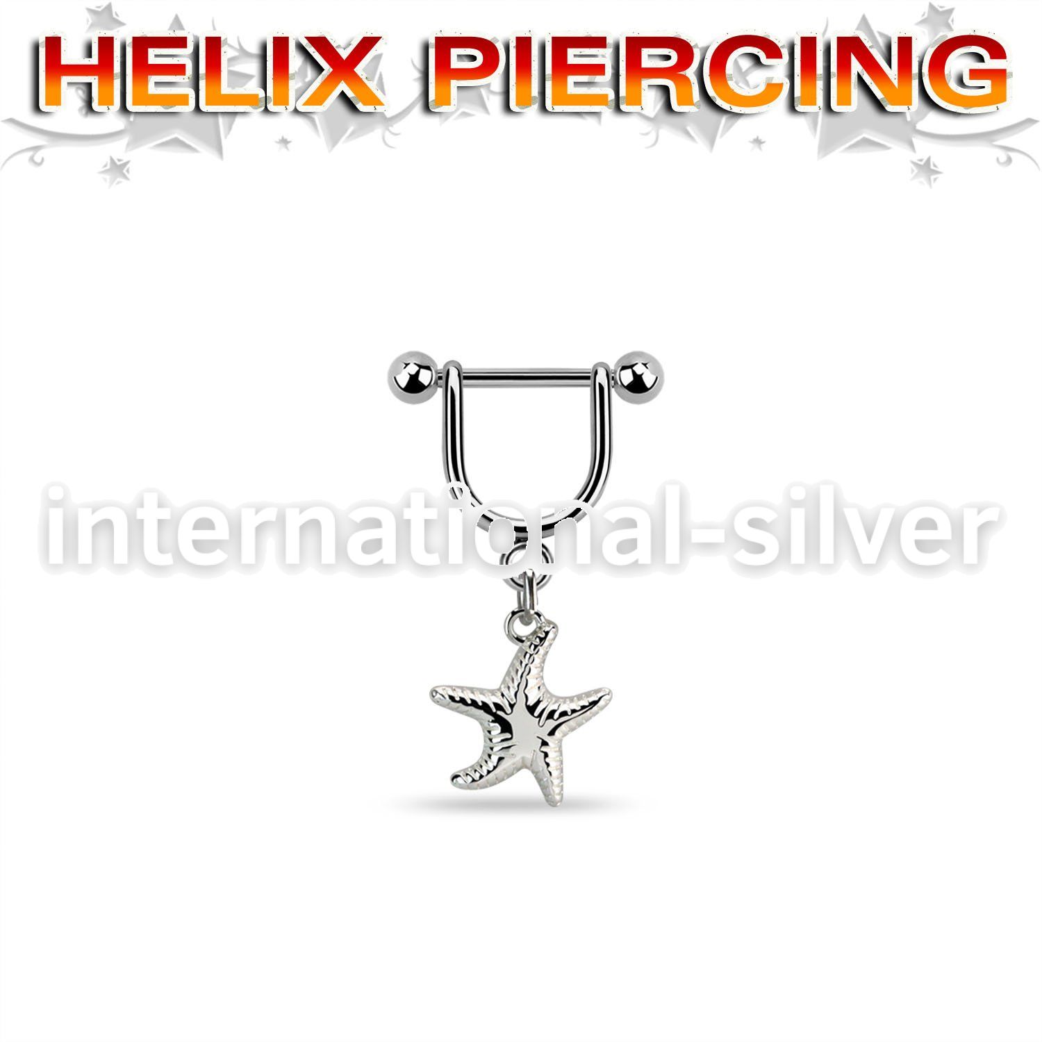 heud10 316l steel helix stirrup w dangling plain starfish