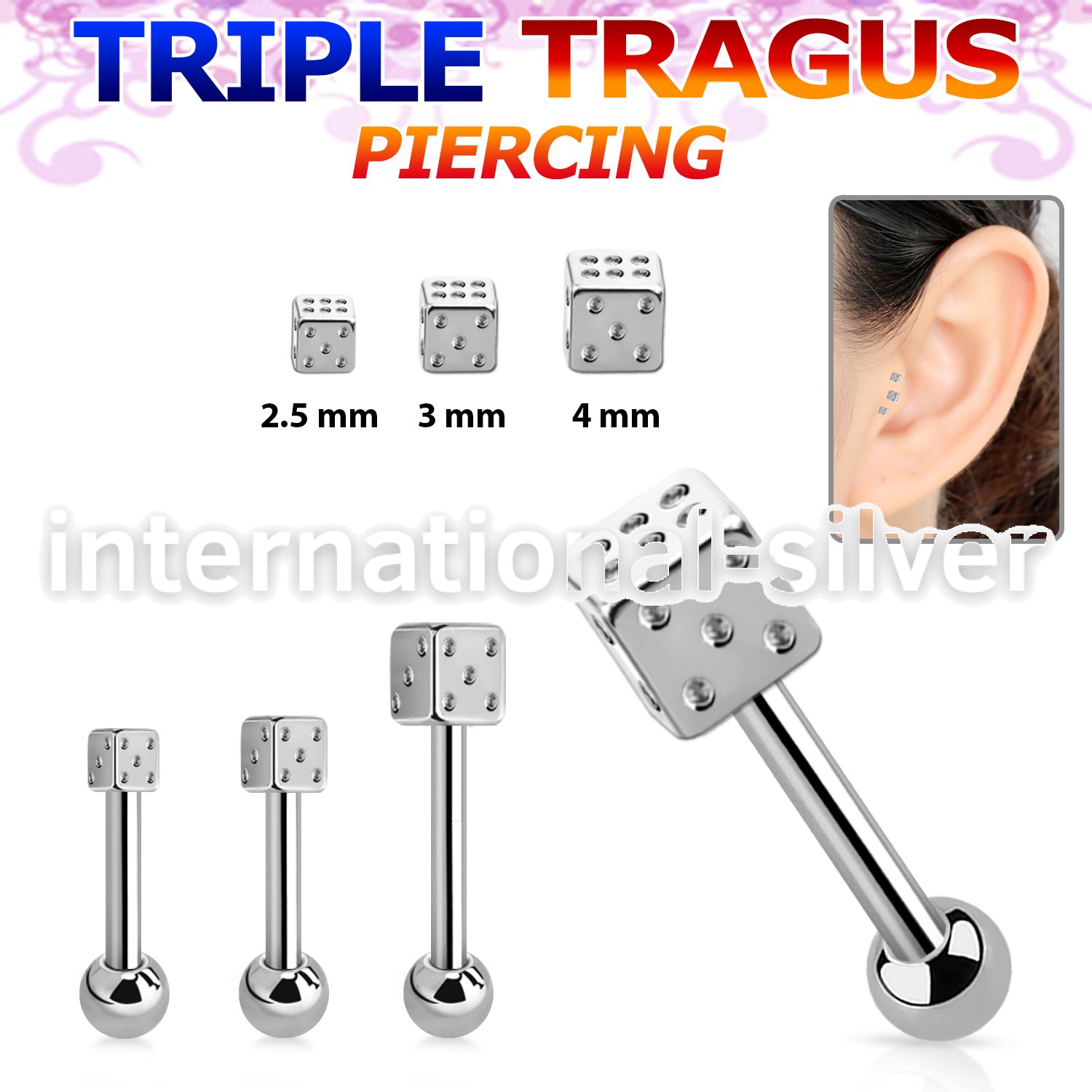 hexfd straight barbells surgical steel 316l tragus