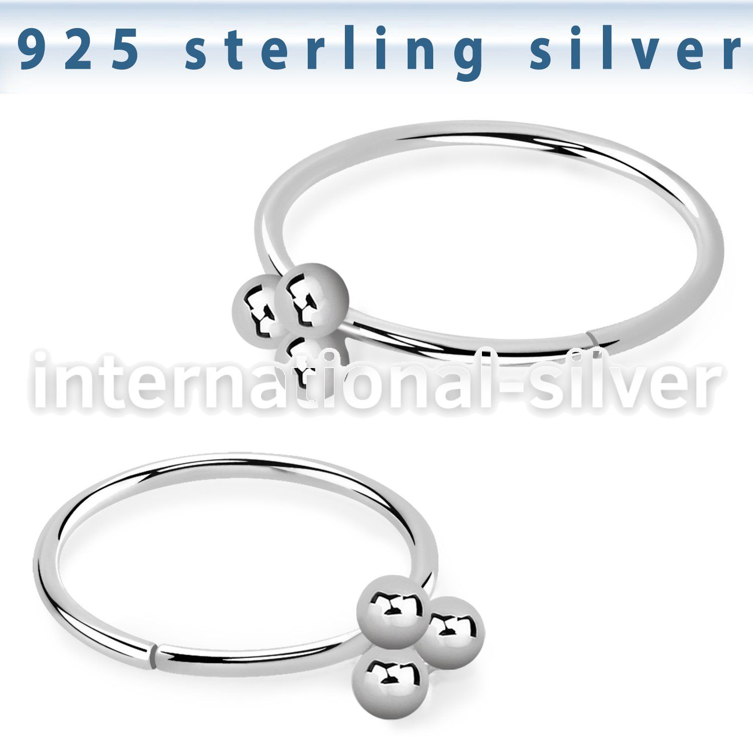 hptsv silver seamless nose ring hoop triple balls top