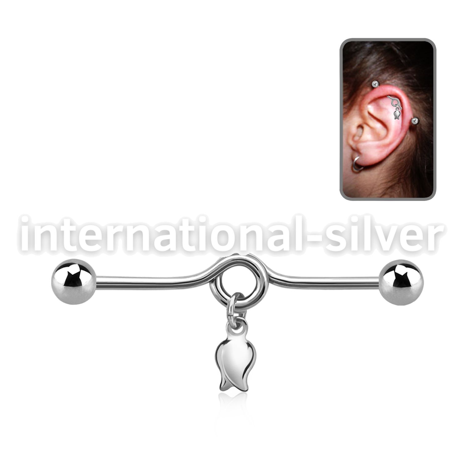 indd15 steel industrial loop barbell, 14g w a dangling tulip 