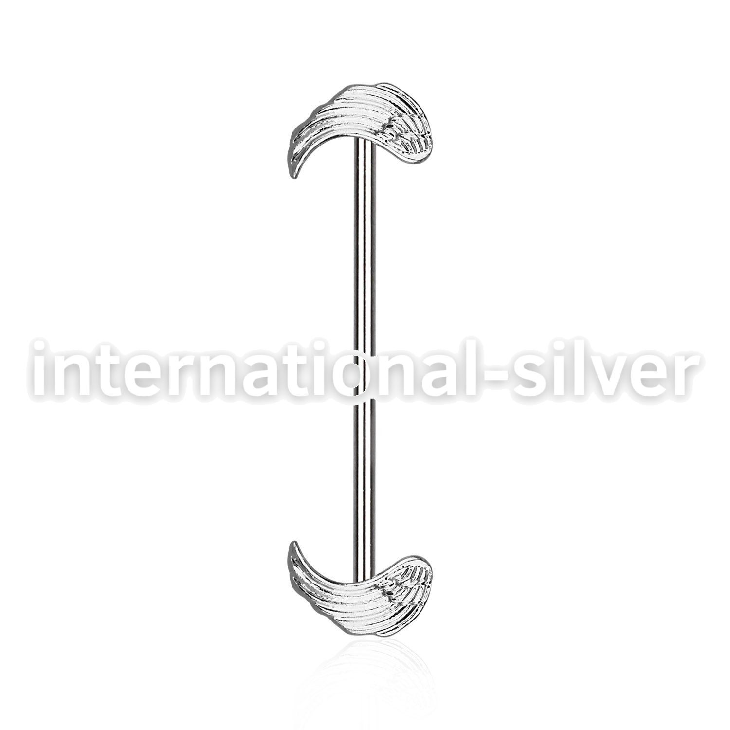 indsh25 316l steel industrial barbell w two rhodium plated wings