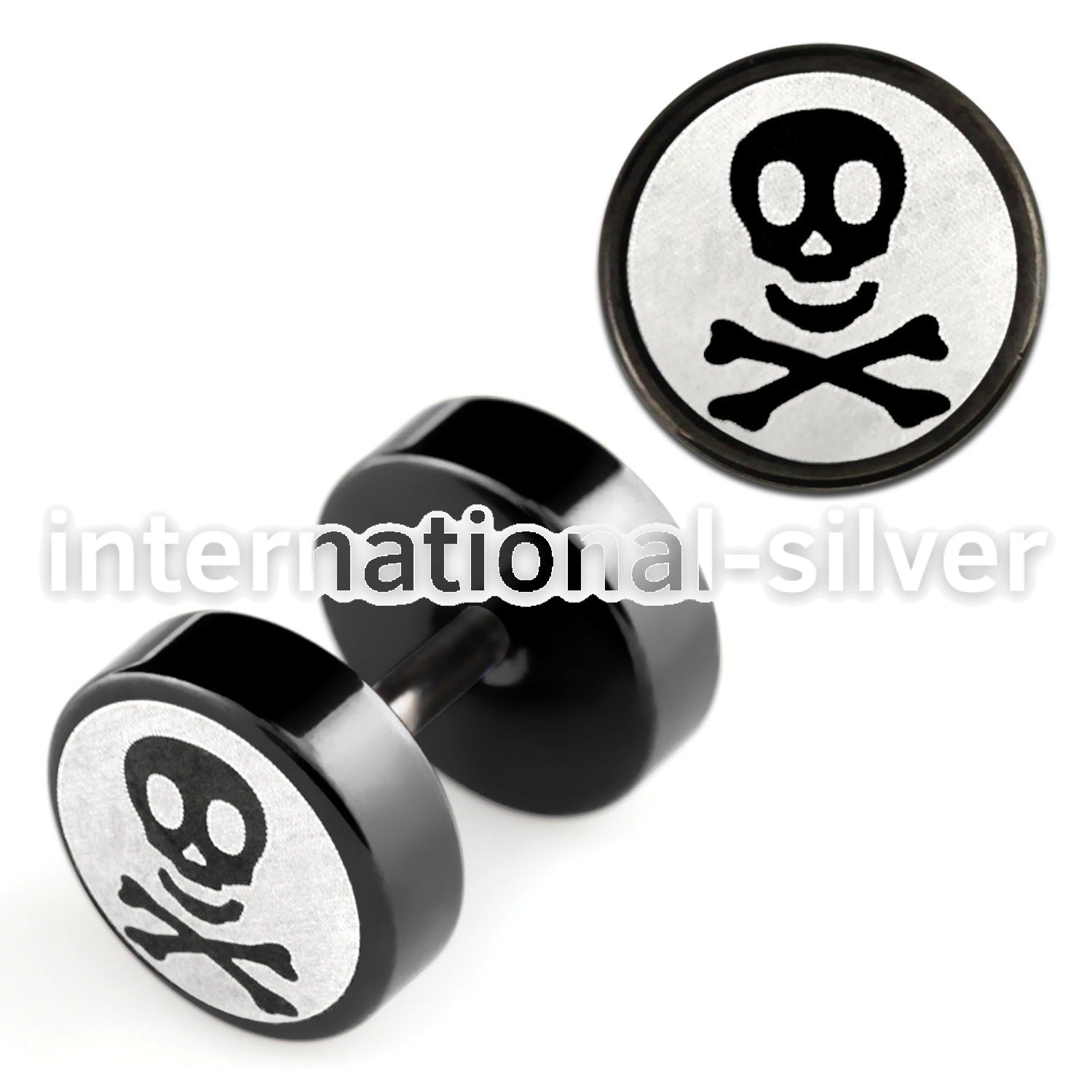 ipls2 black 316l steel fake plug w laser edged skull bones
