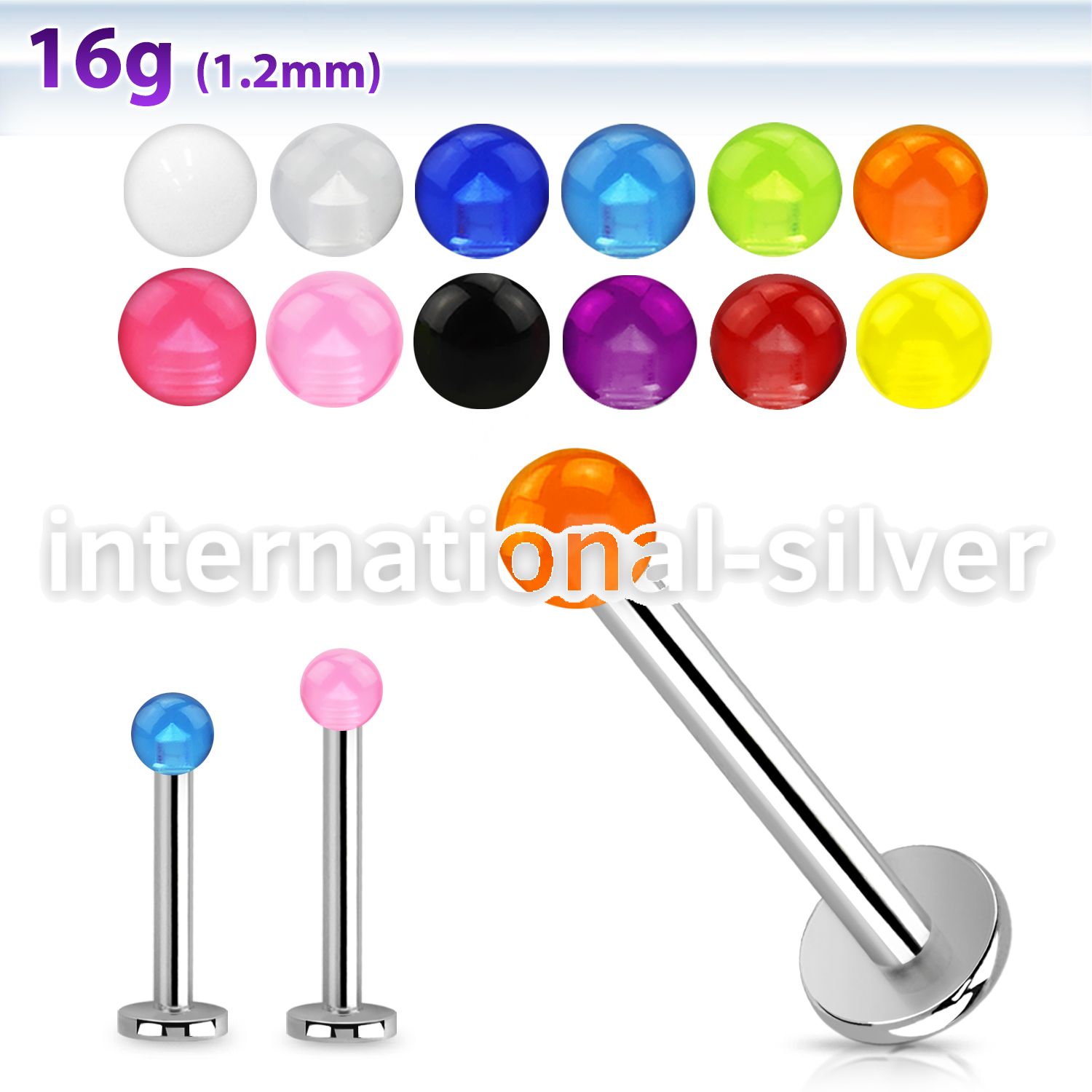 lbuvb3 labrets lip rings surgical steel 316l with acrylic parts labrets chin