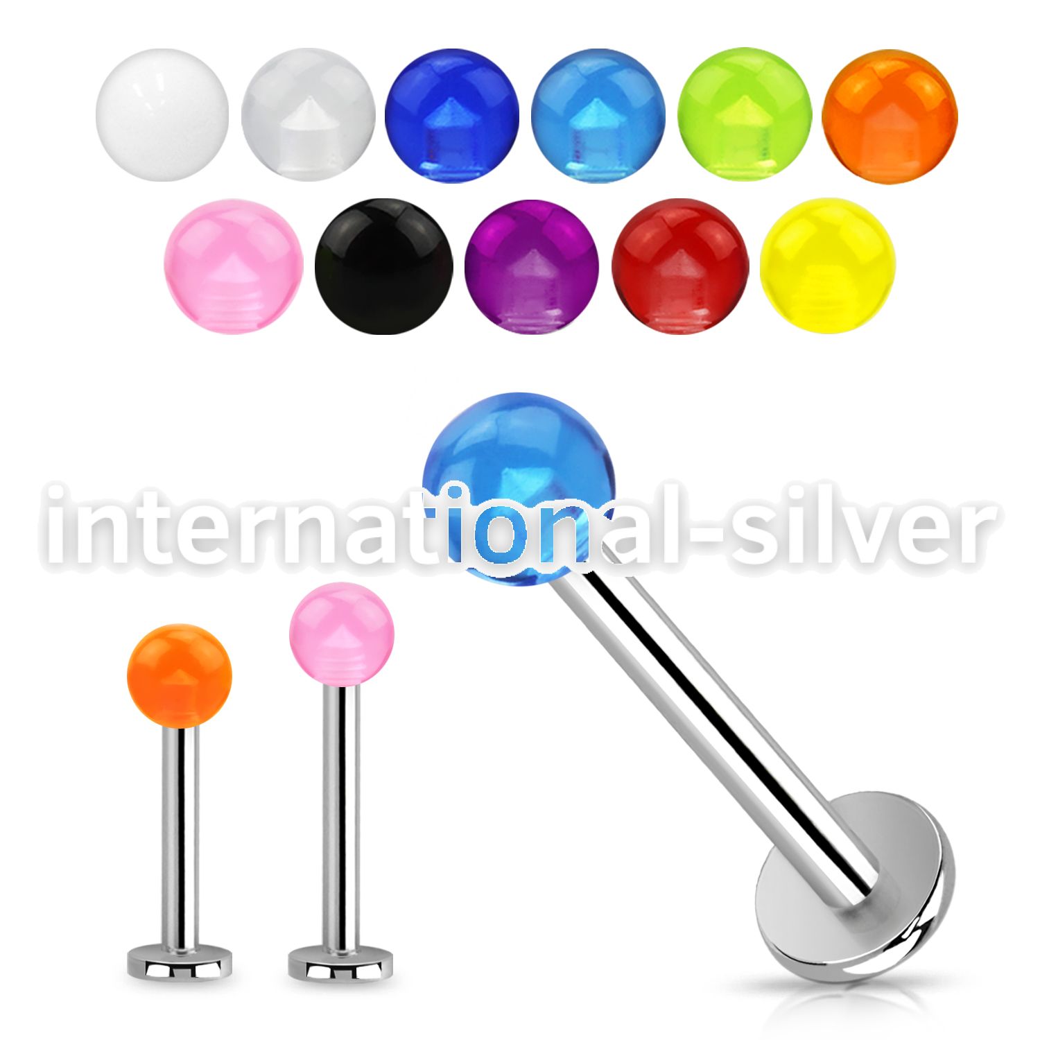 lbuvb4 steel 14g labret stud acrylic uv reactive ball
