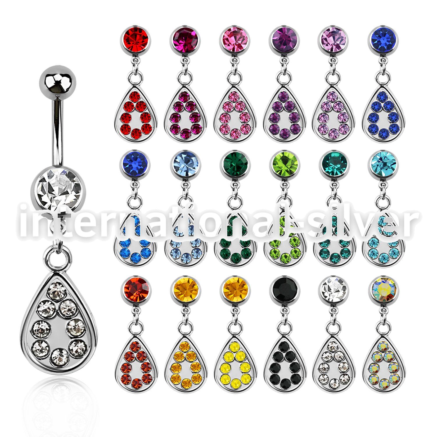 mcd403 316l steel belly banana with dangling teardrop