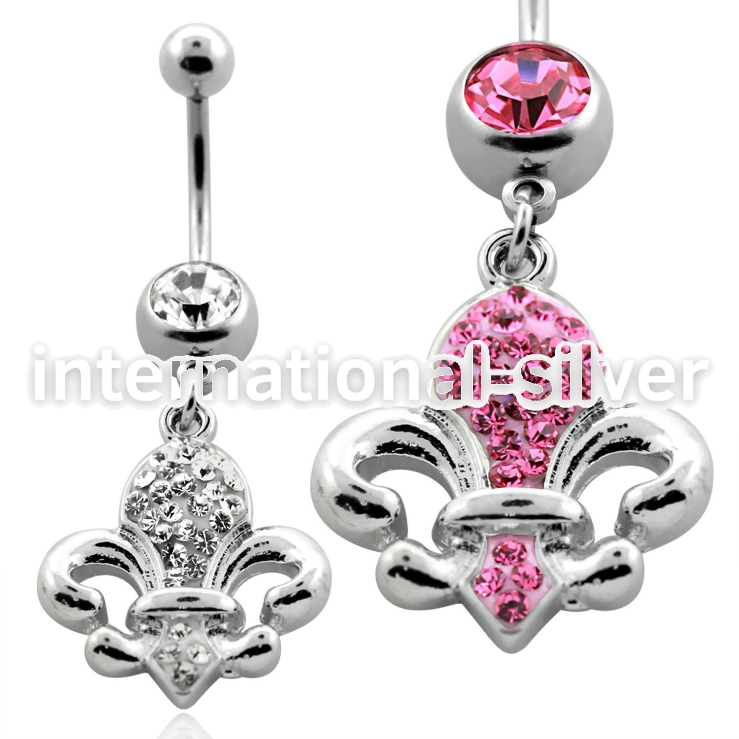 mcd498 316l steel belly banana w crystal fleur de lis