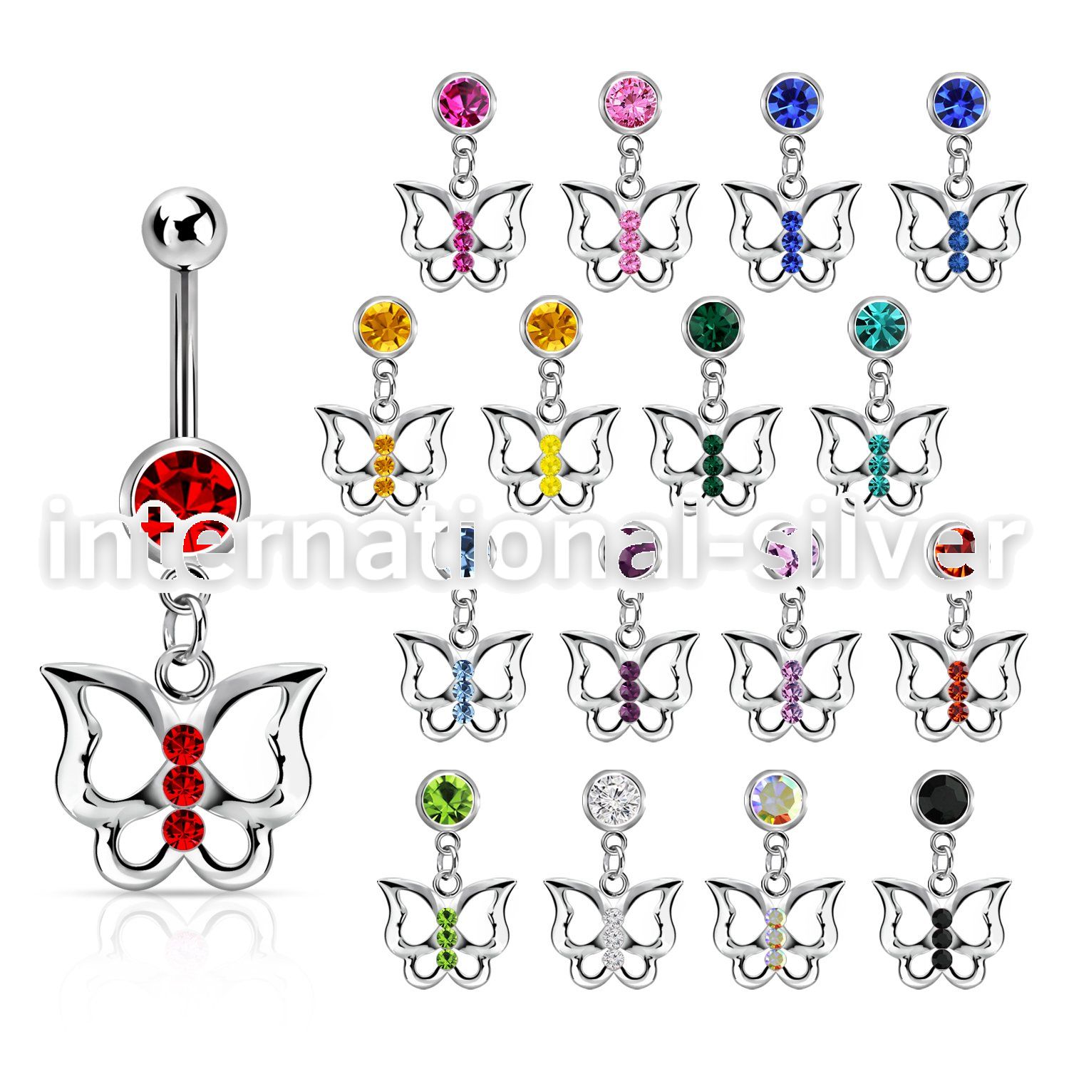 mcd760 steel belly banana w dangling butterfly w crystals