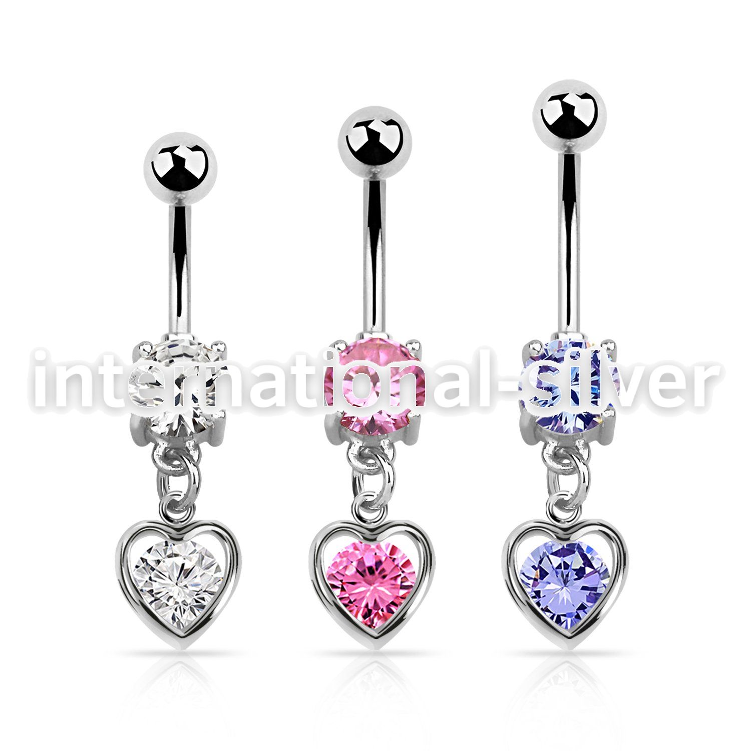mcdz419 steel belly banana w dangling heart shape w round cz