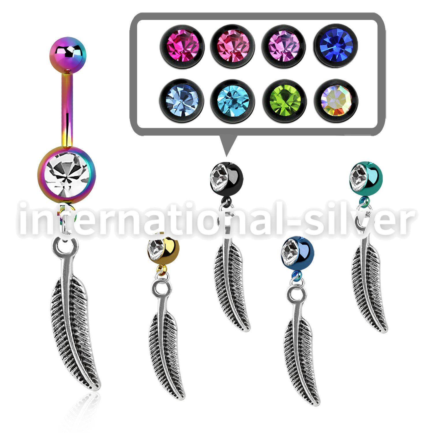 mdk638 pvd 316l steel belly banana w dangling curved feather