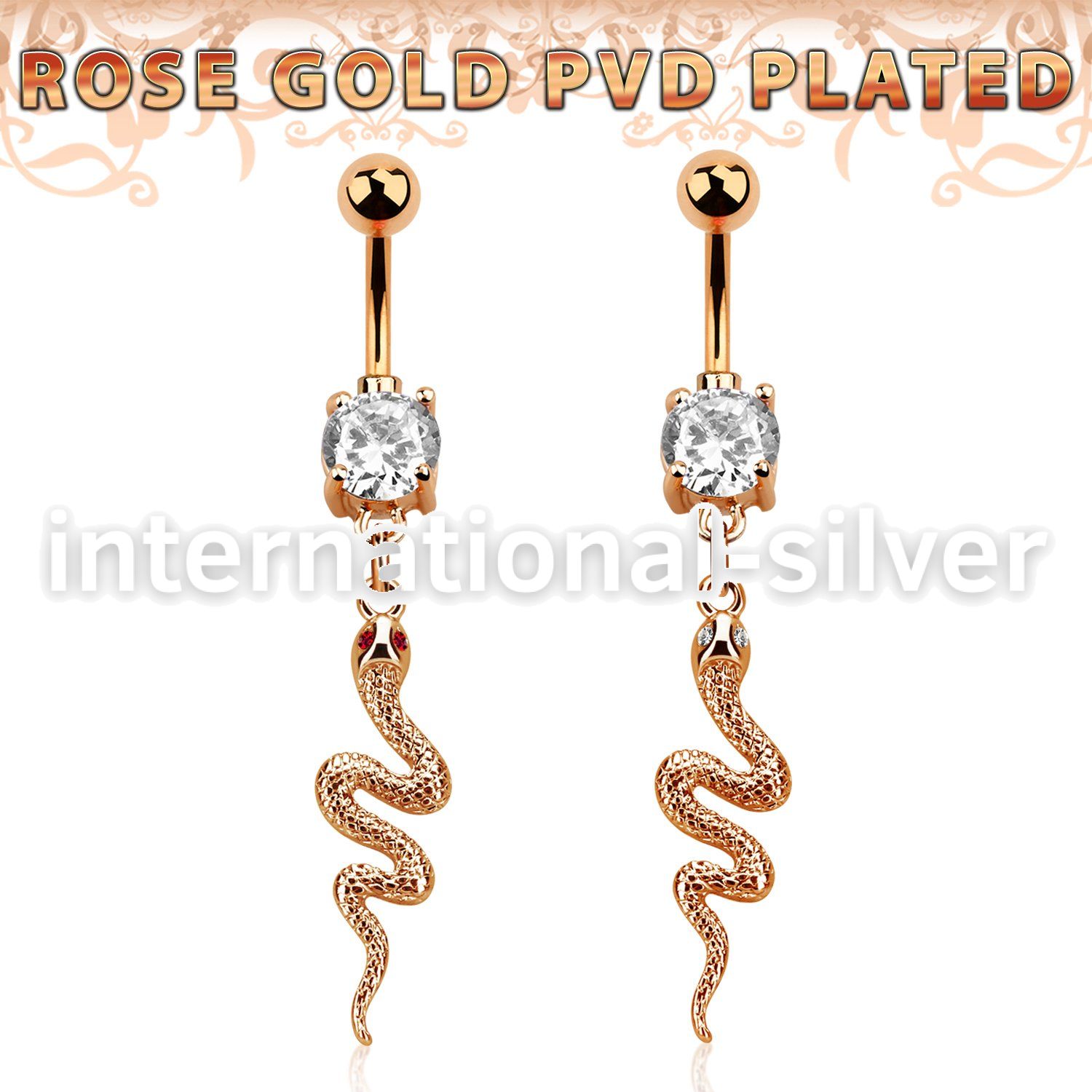 mdrz728 rosegold pvd plating steel curved barbell cz snake