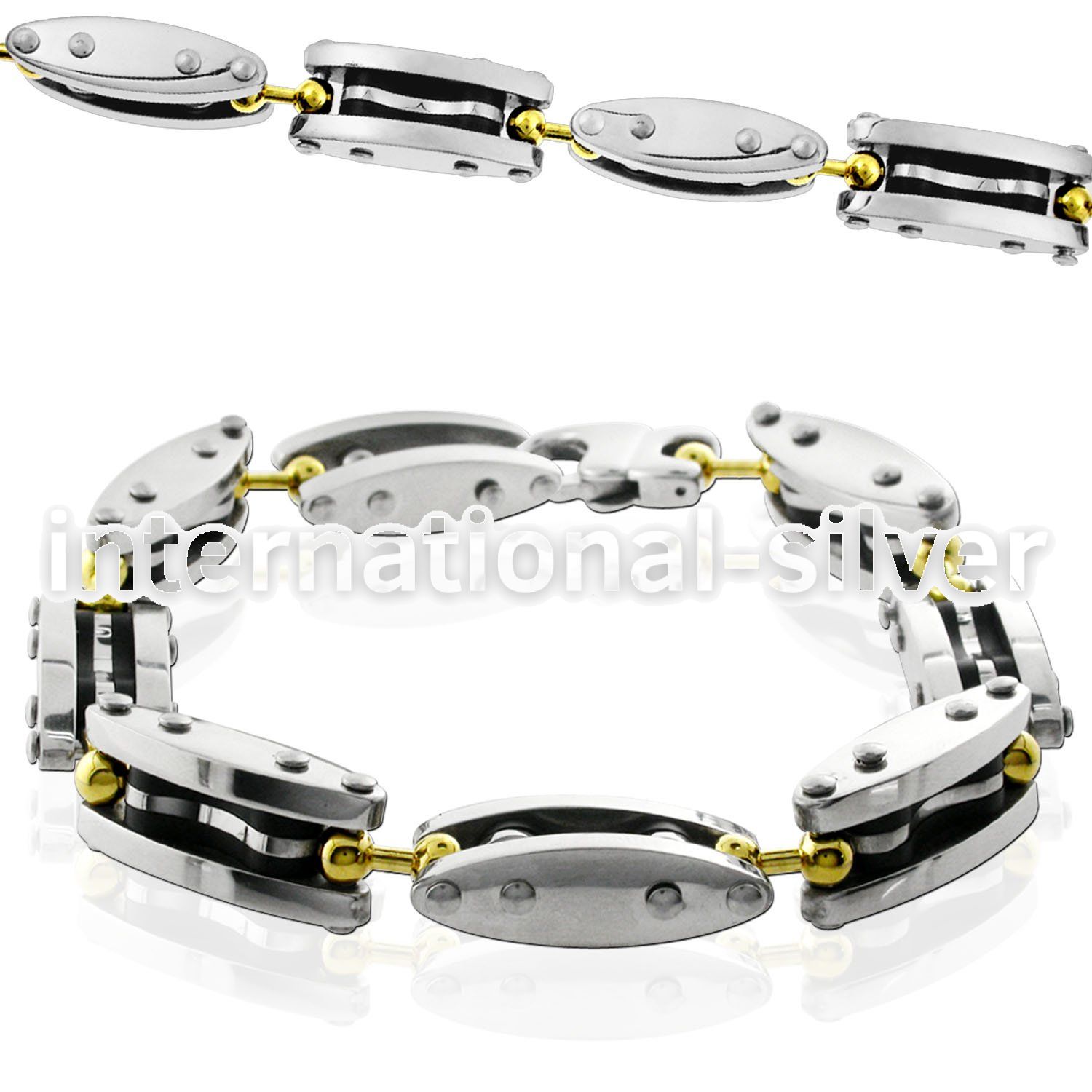 mgb19 steel bracelet with polished angle links gold hinges
