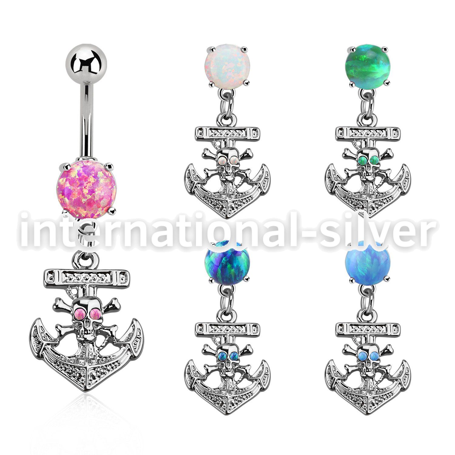 moop691 steel belly banana w 7mm opal dangling anchor skull