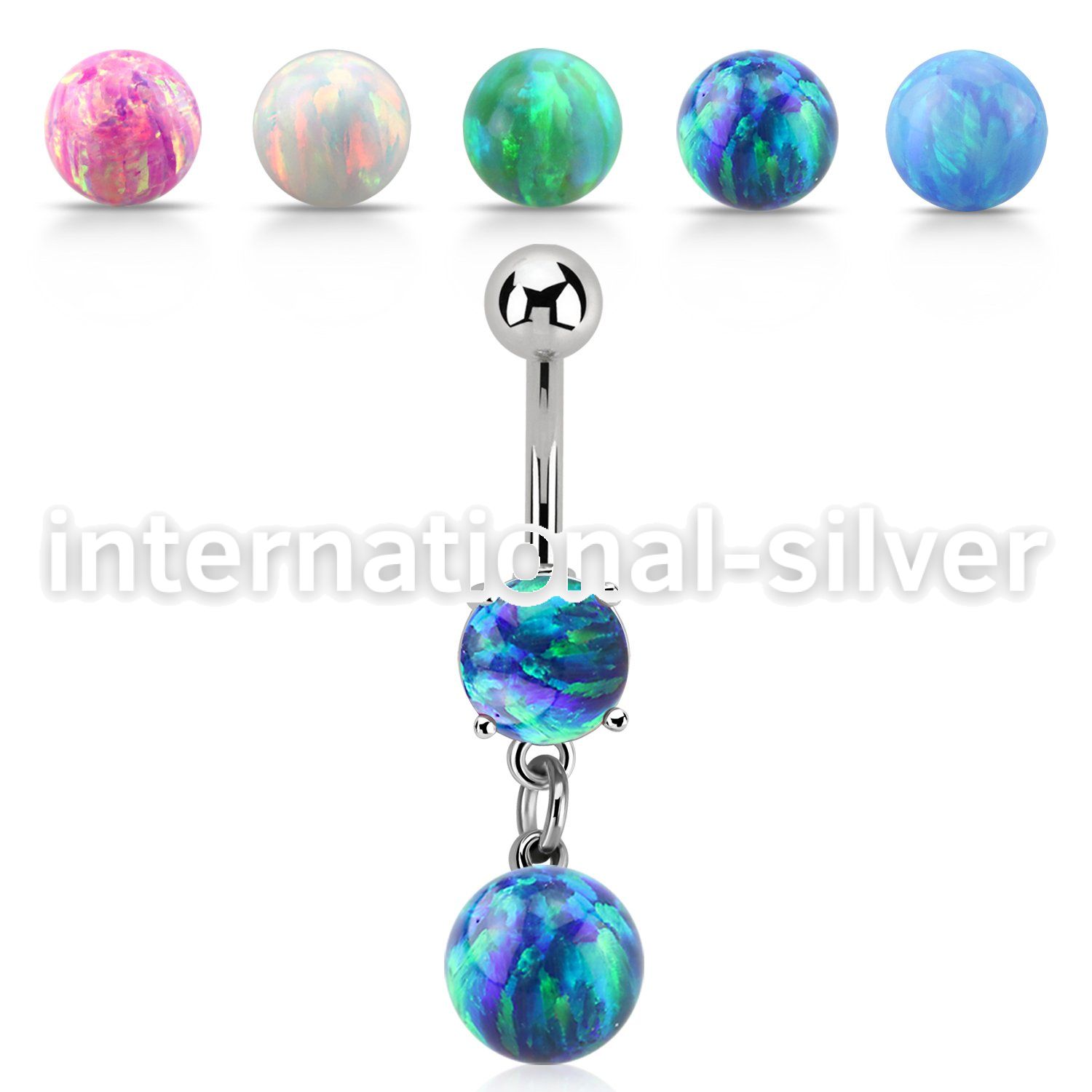 moopb8 steel belly banana w 7mm opal dangling 8mm opal ball