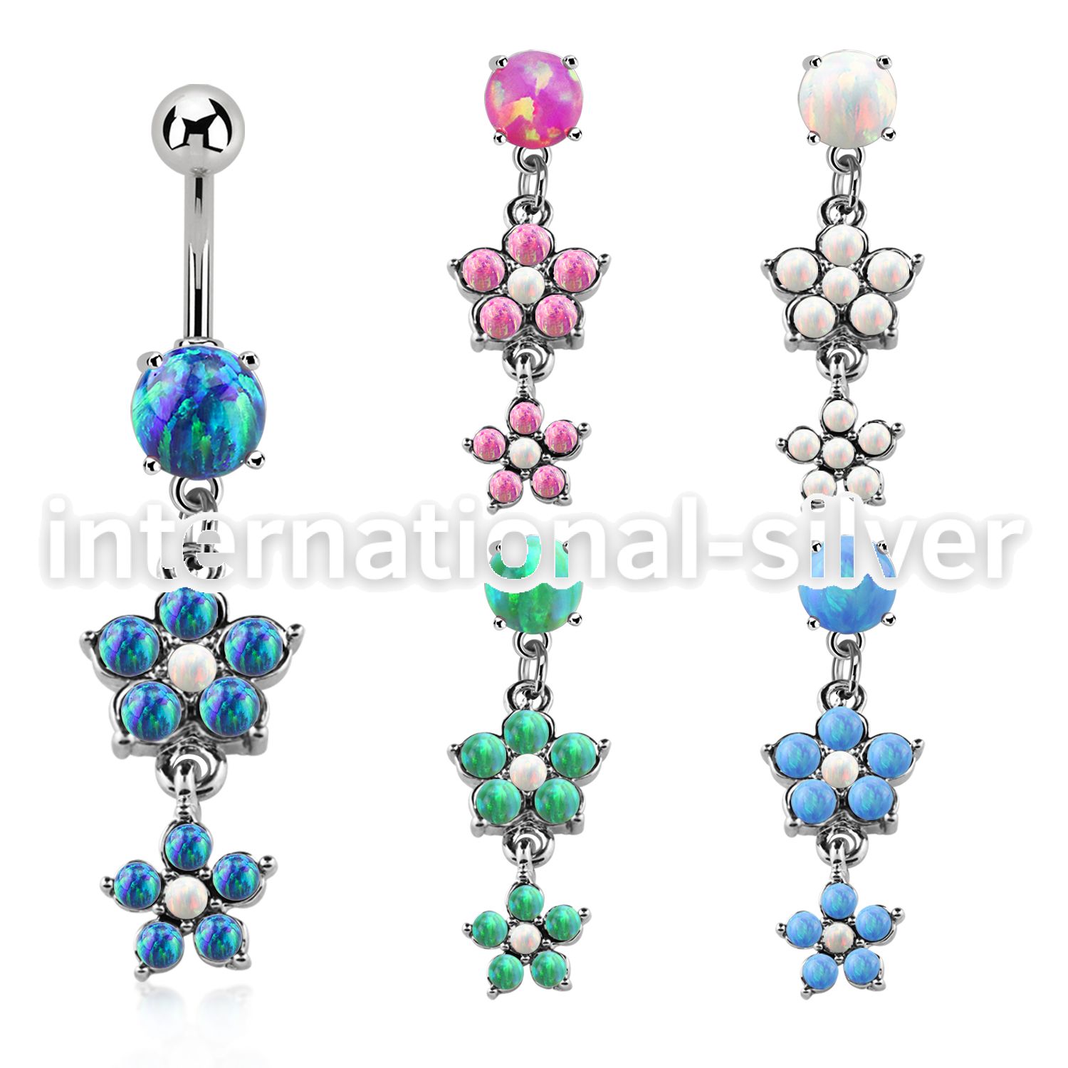 moopfl17 steel belly banana w 7mm opal dangling double flower