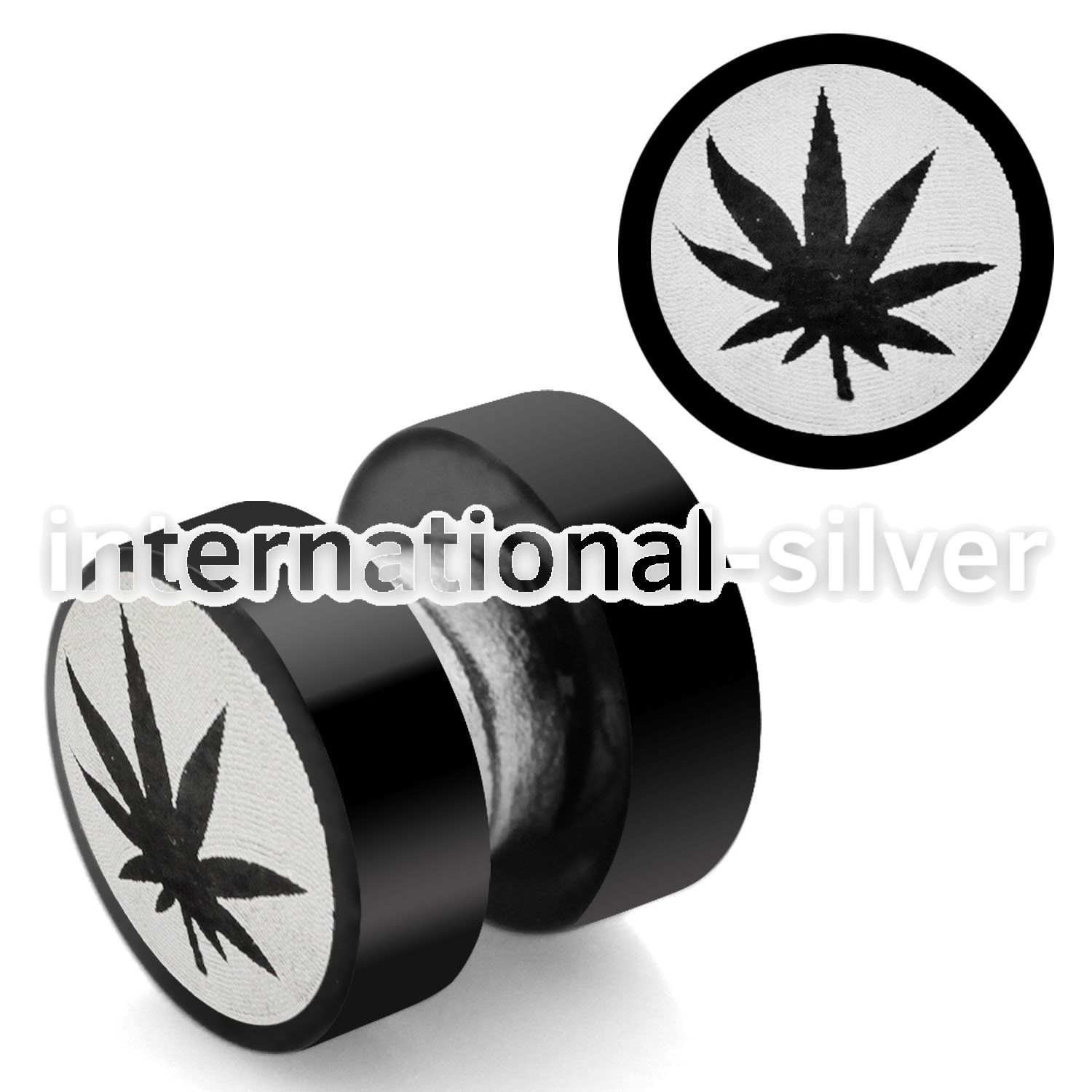 mpls1 black 316l steel magnetic fake plug with marijuana logo