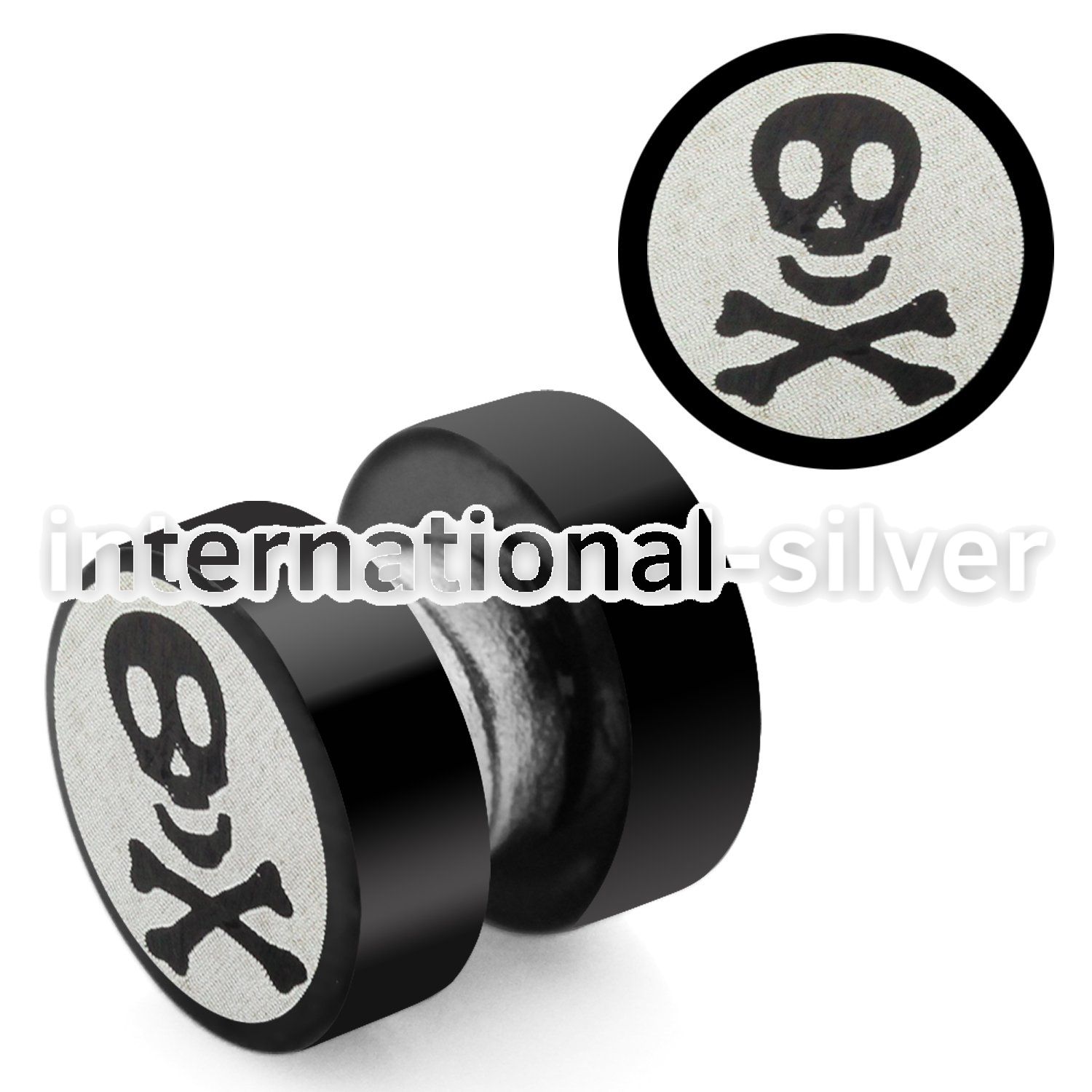 mpls2 black 316l steel magnetic fake plug w skull logo