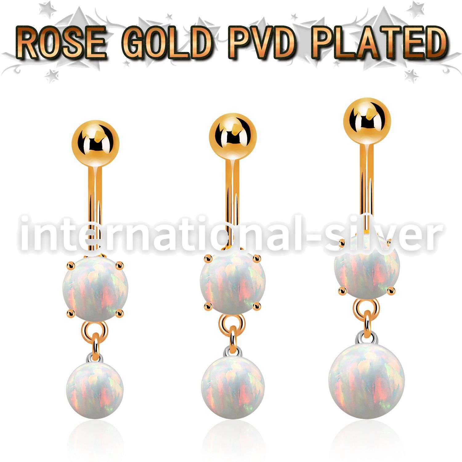 mroopb rose gold steel belly banana w opal 8mm opal ball