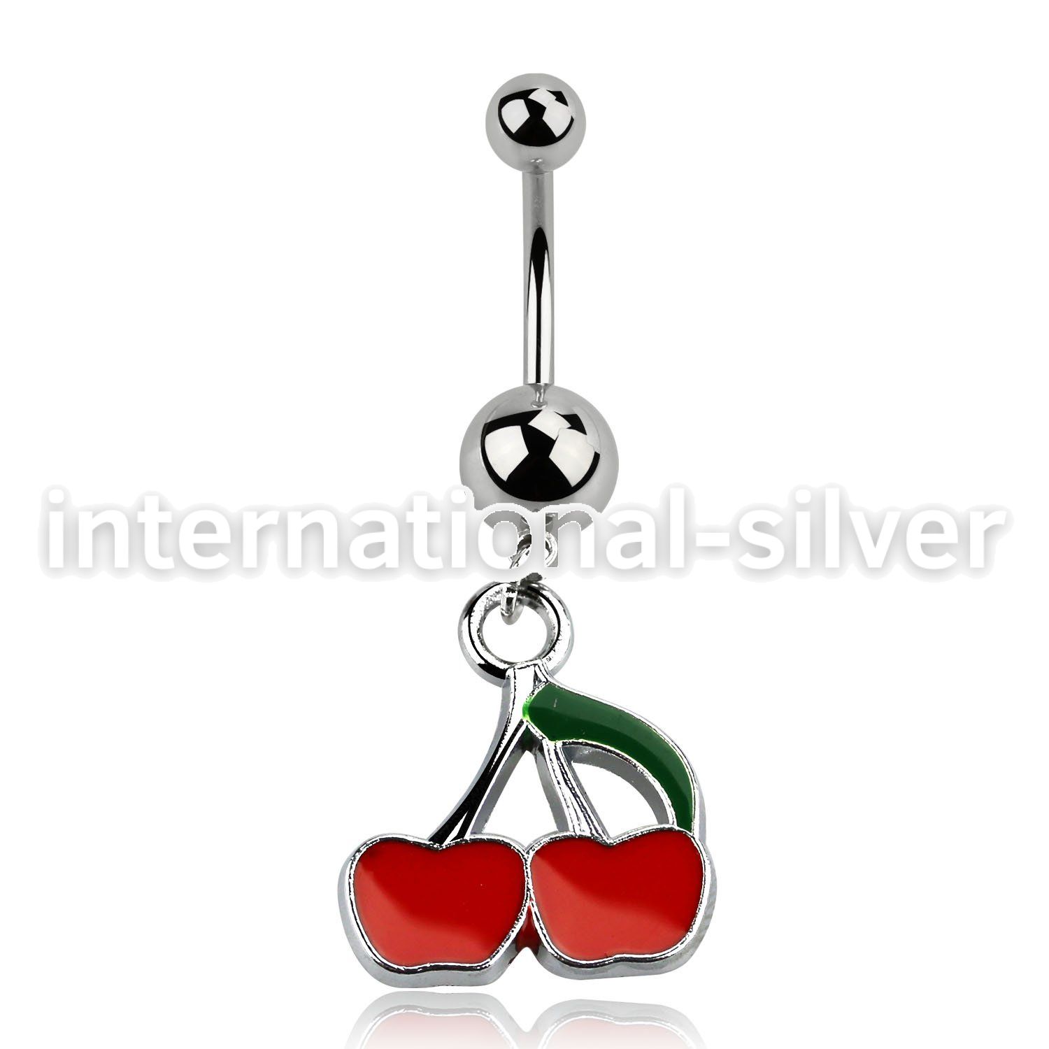 msd382 316l steel belly banana w dangling painted red cherry