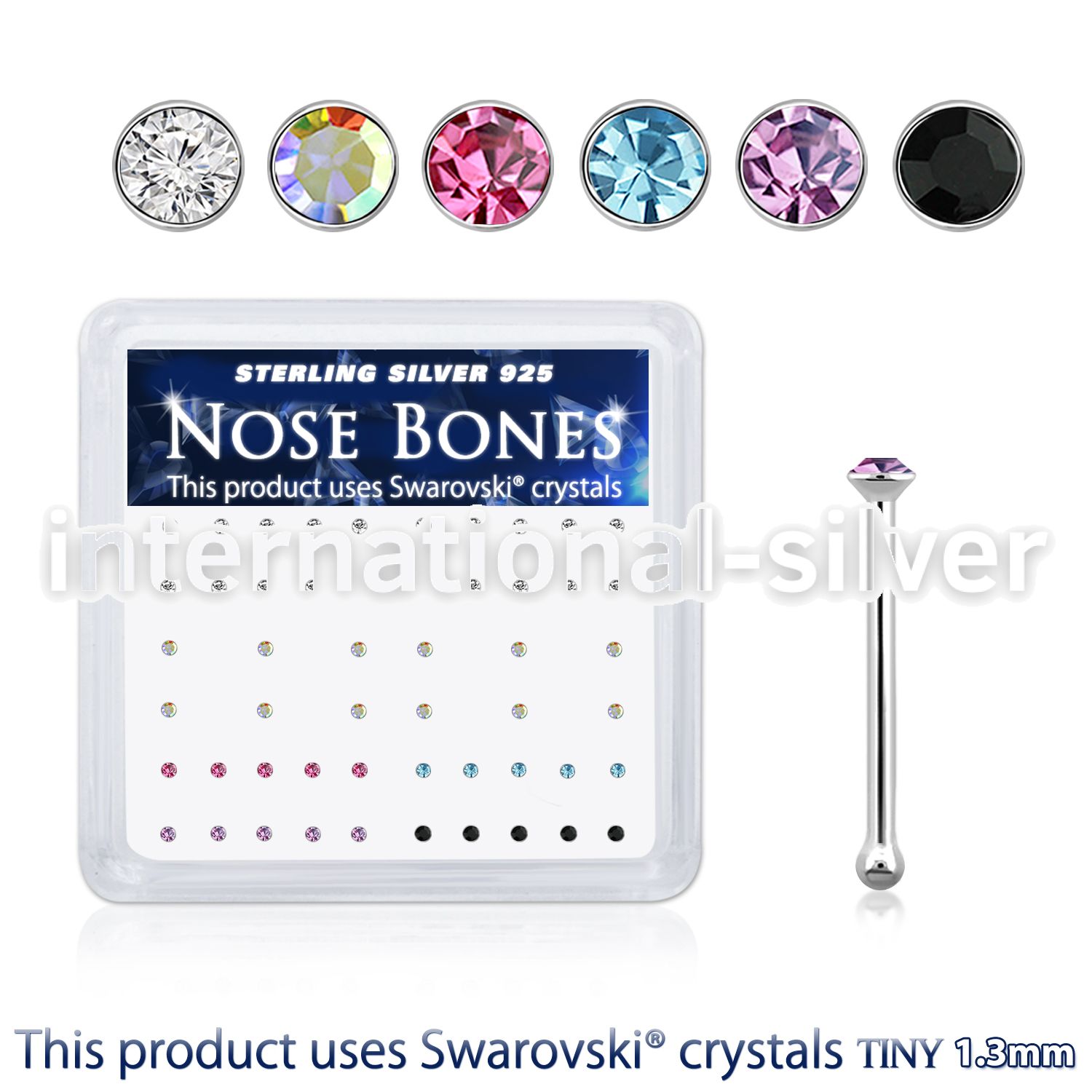 nb6mxsw silver nose bones assorted swarovski gem