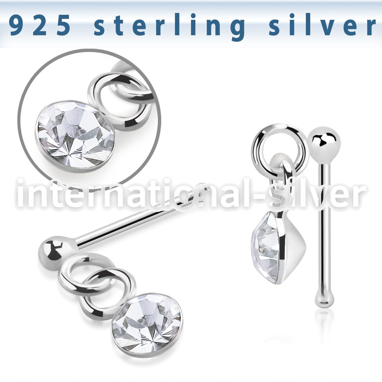 nbdvm1 sterling silver nose bone ball dangling gem