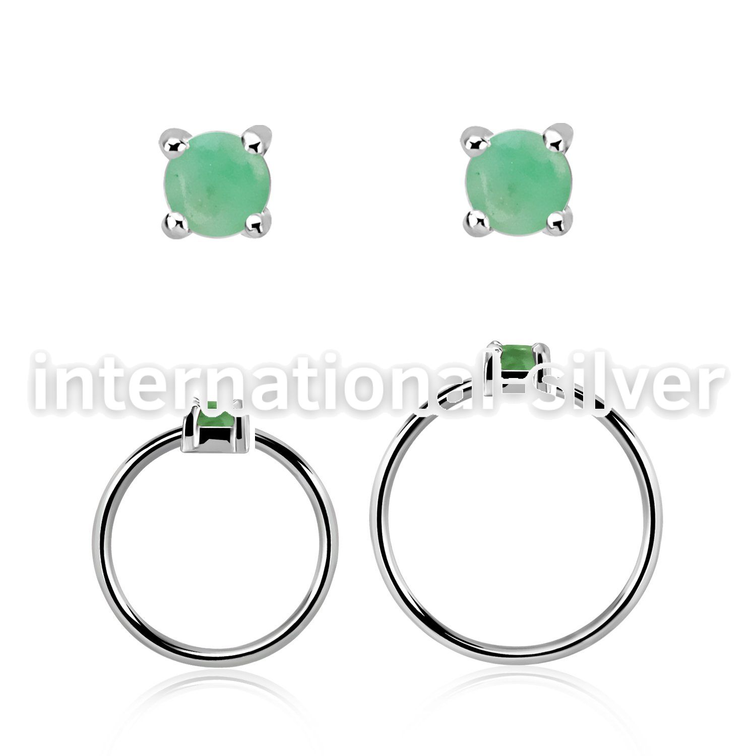 nhge10 silver nose ring w a 2mm emerald in casting prong set