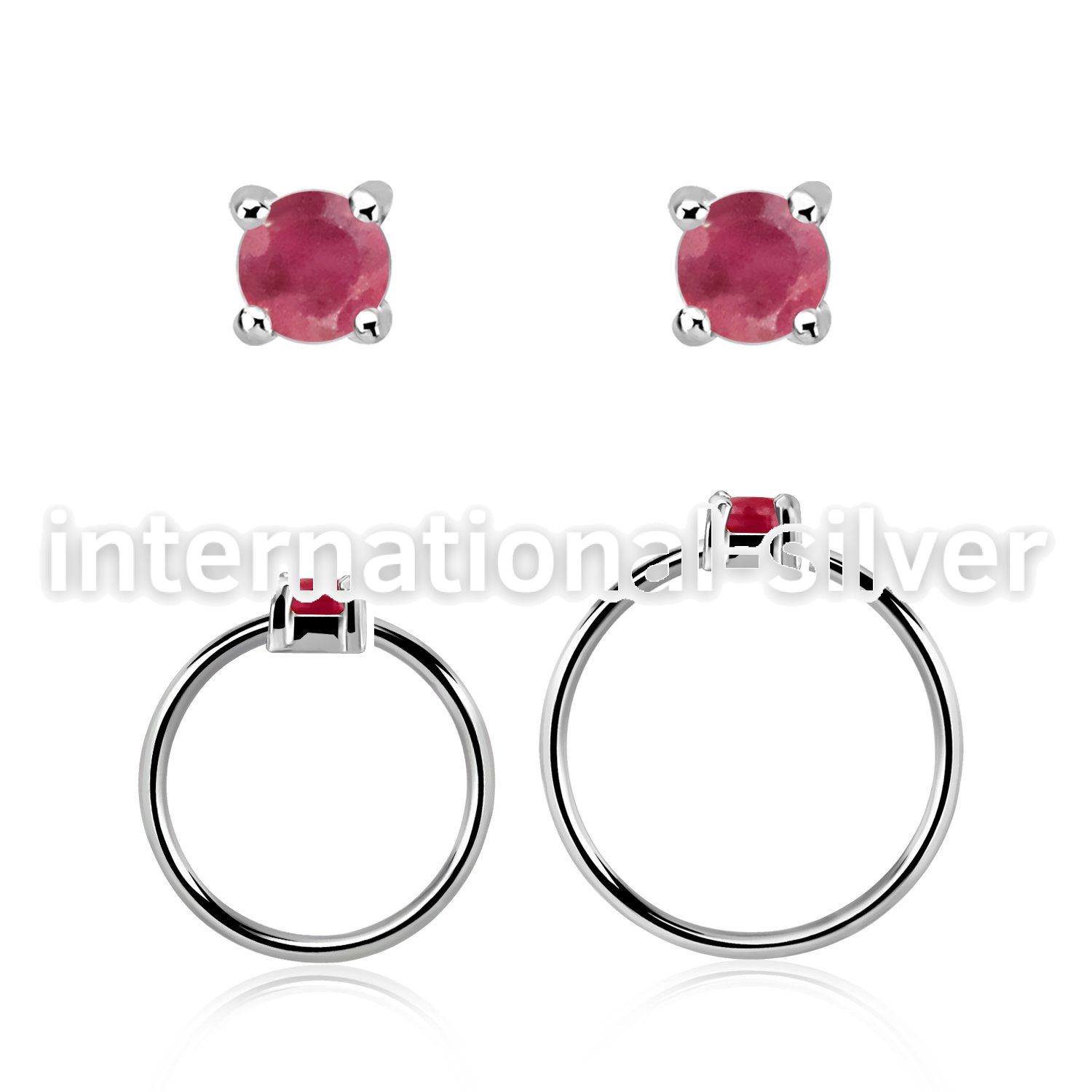 nhge5 silver nose ring w a 2mm ruby in casting prong set