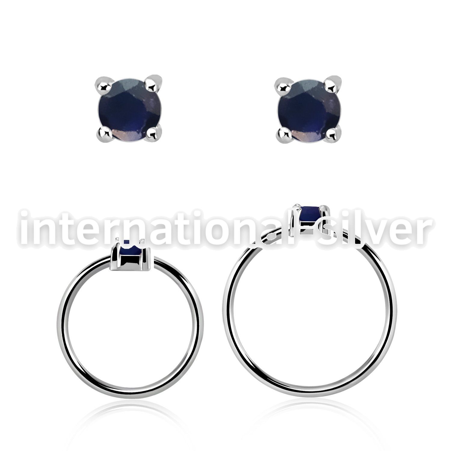 nhge9 silver nose ring w 2mm blue sapphire casting prong set