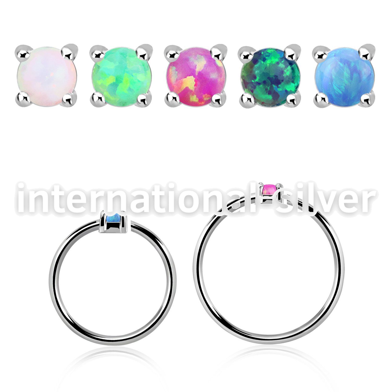 nho15 silver nose ring w 1.5mm synthetic opal casted prong set
