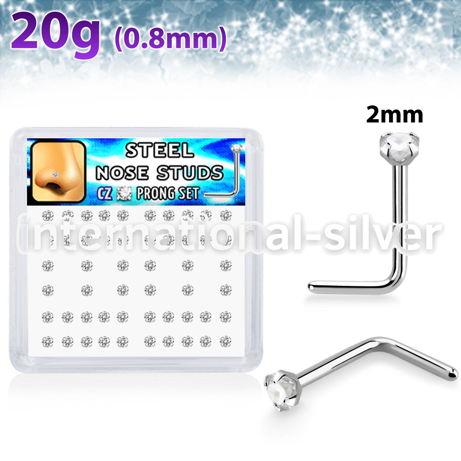 nlzr2xc surgical steel nose studs prong set round clear cz