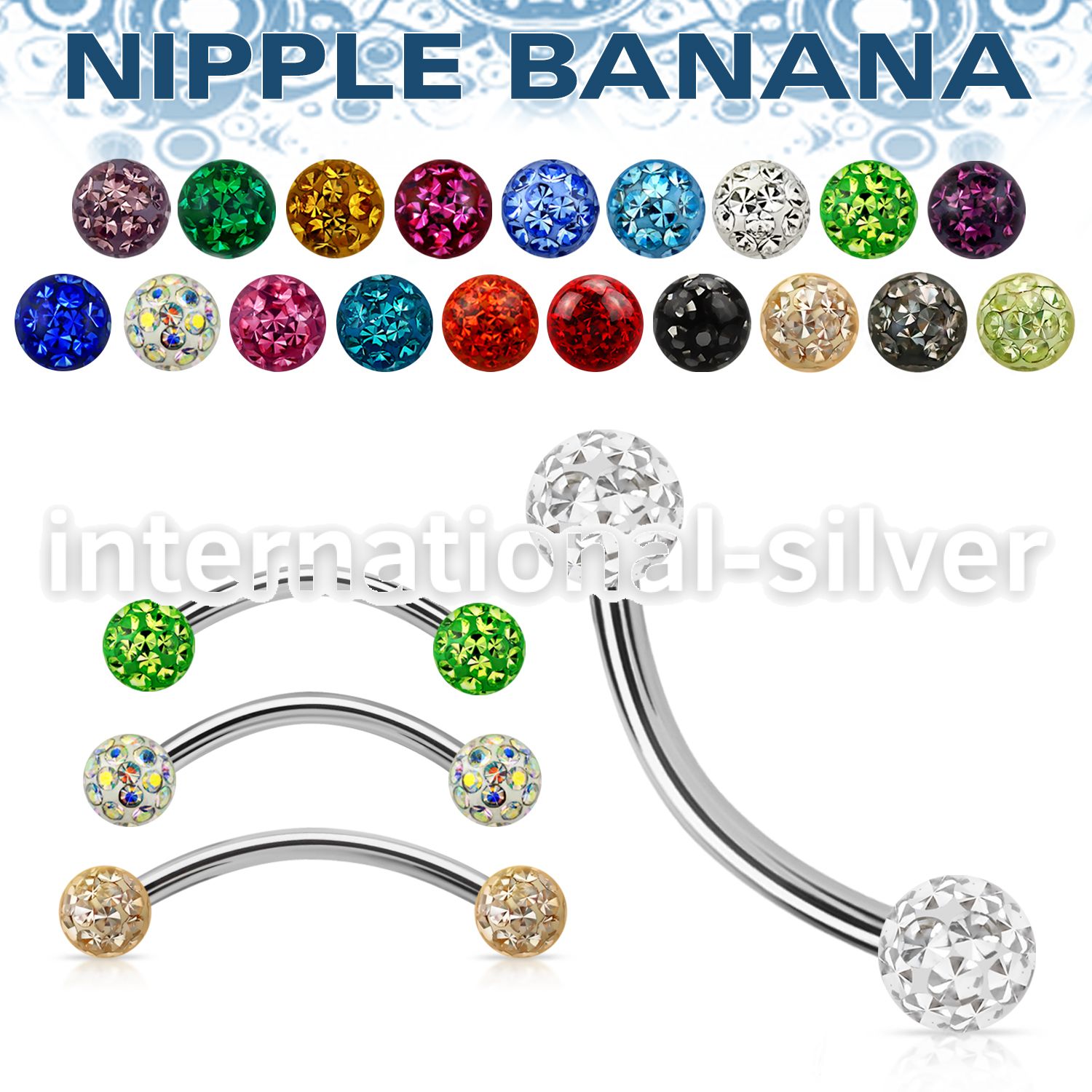 npbnfr5 316l steel nipple banana 5mm multi gem ferido balls resin cover