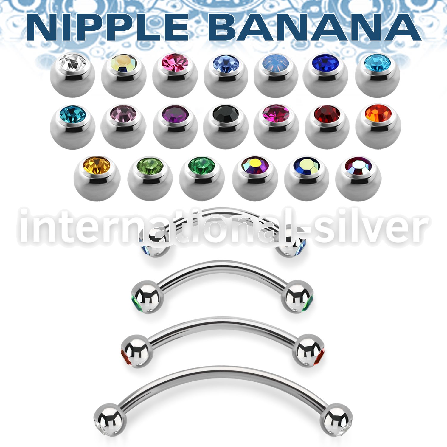 npbnjb4 316l surgical steel nipple banana 4mm press fit gem balls