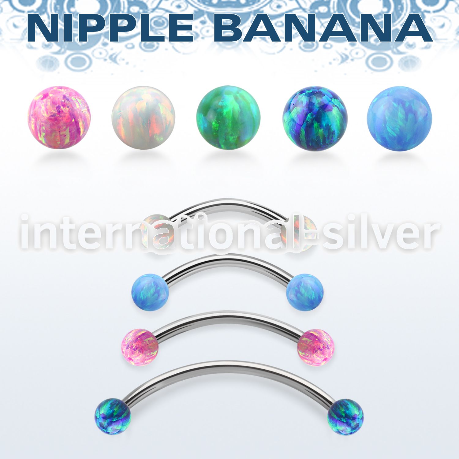 npbnop5 316l steel nipple banana 5mm synthetic opal balls