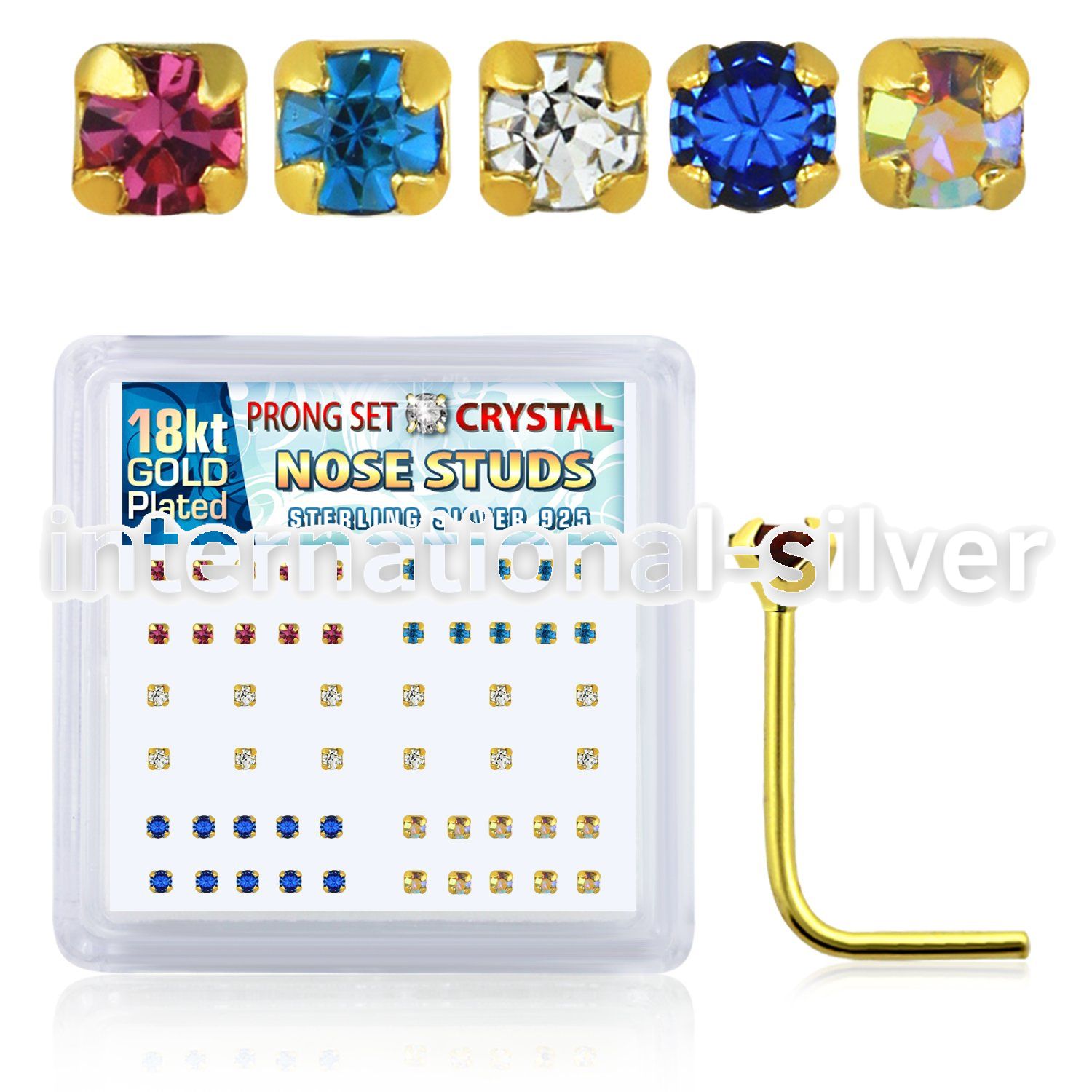 npsgm box w 52 silver nose studs w 1.8mm prong set crystal