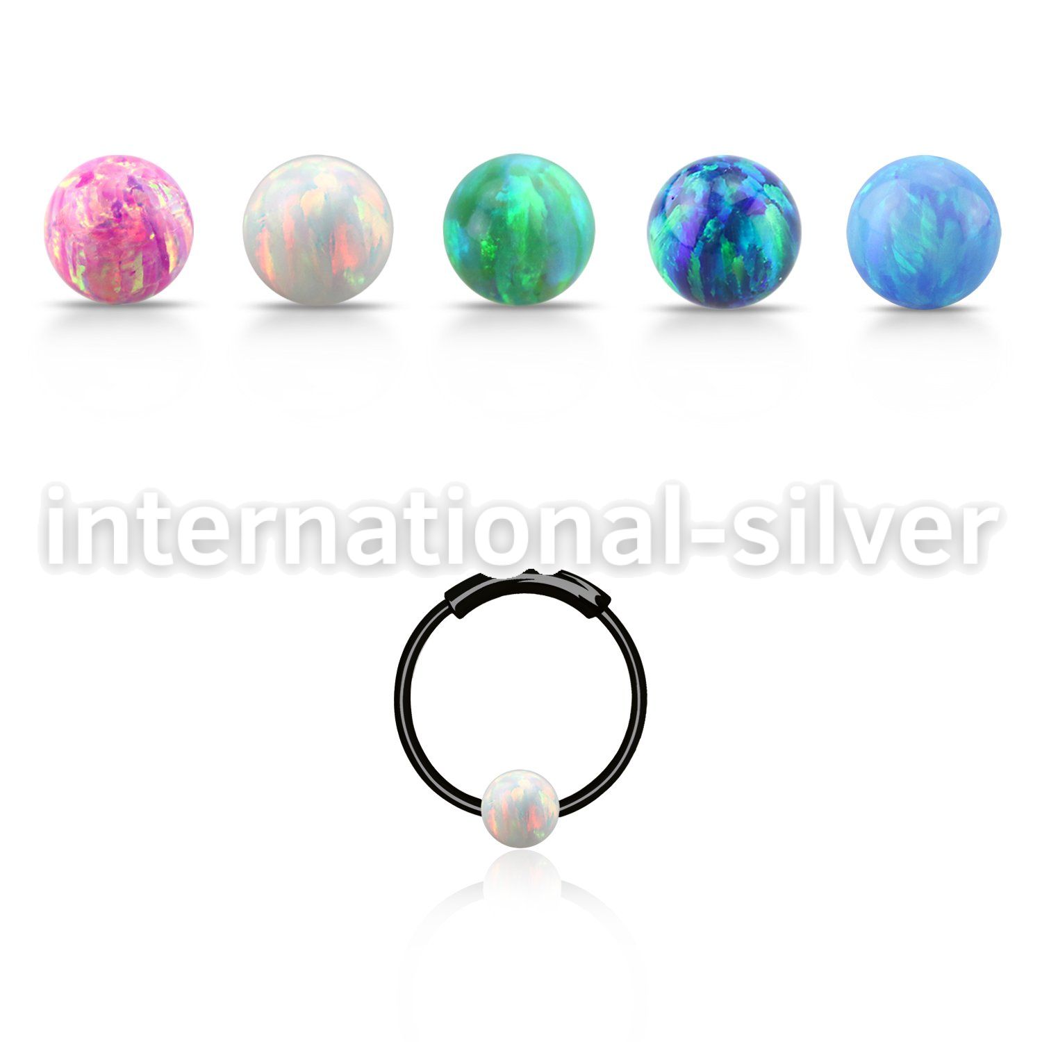 ns02blo black silver endless nose hoop w 3mm synthetic opal ball