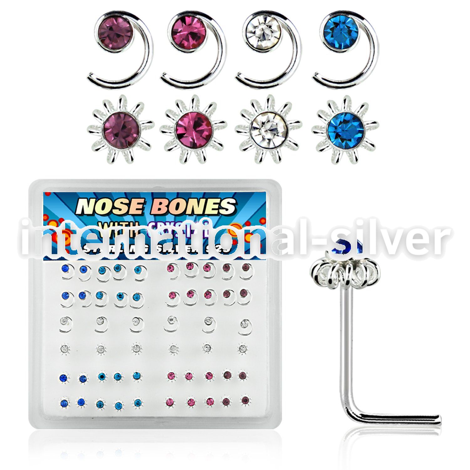 nsbxm2 l shape nose studs silver 925 nose