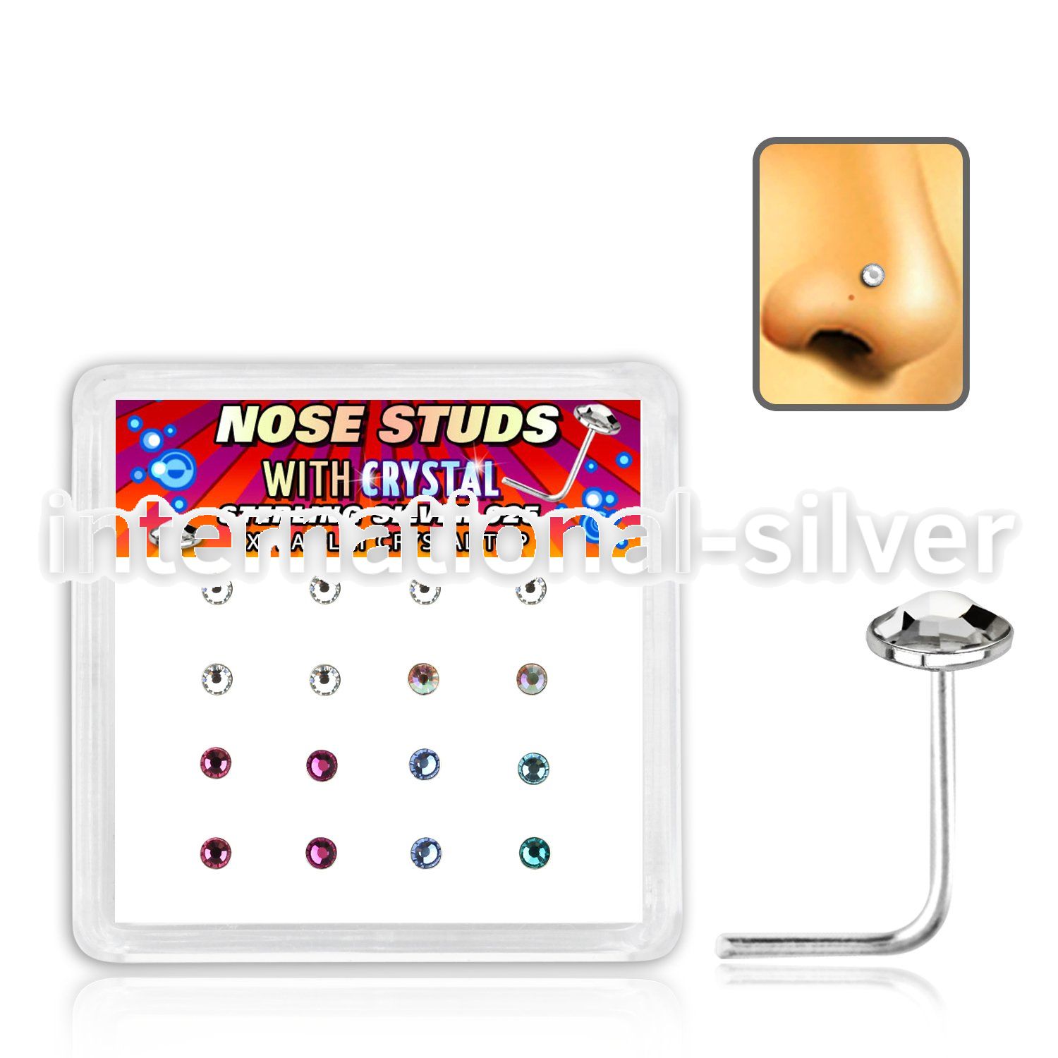 nsfbs16m l shape nose studs silver 925 nose