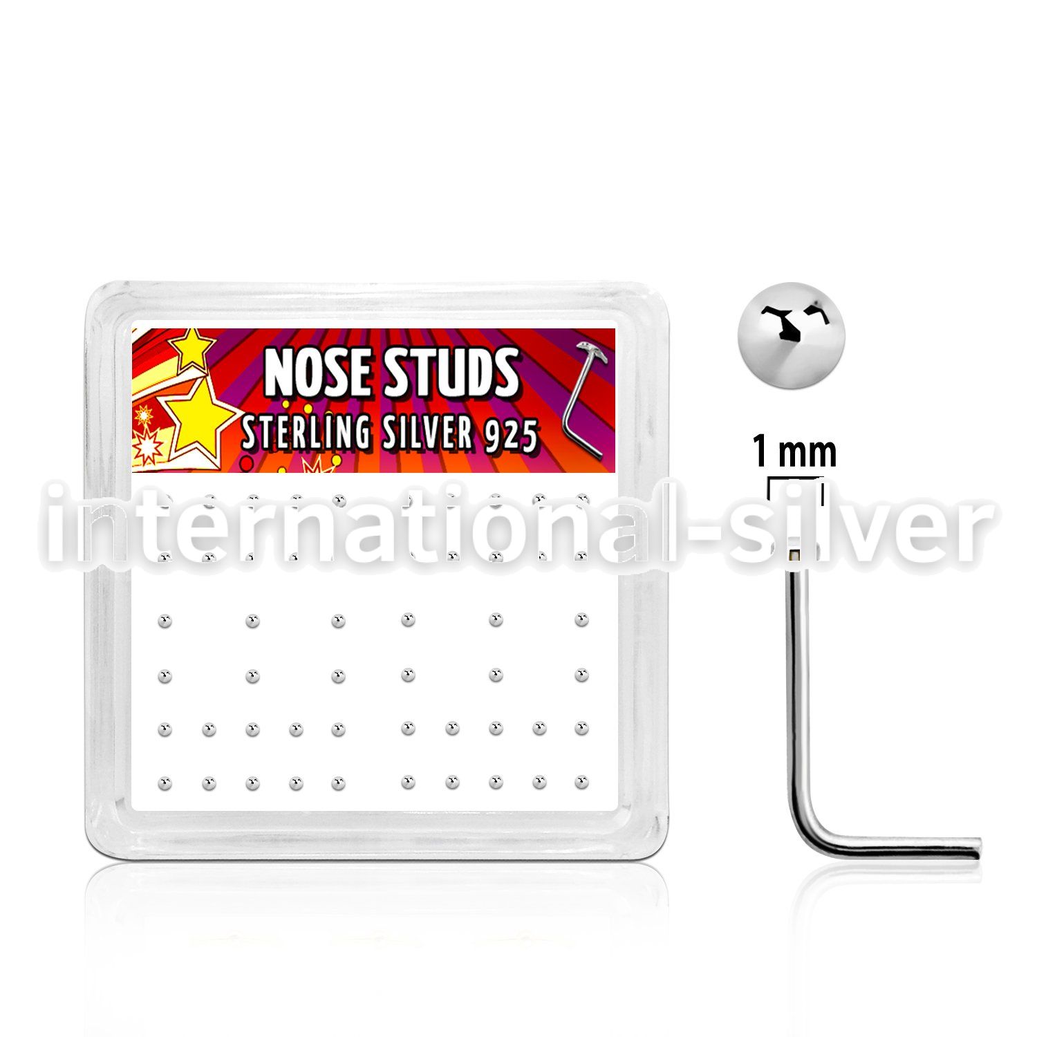 nsmx5 box w 52 silver nose studs, 22g w 1mm flat round tops