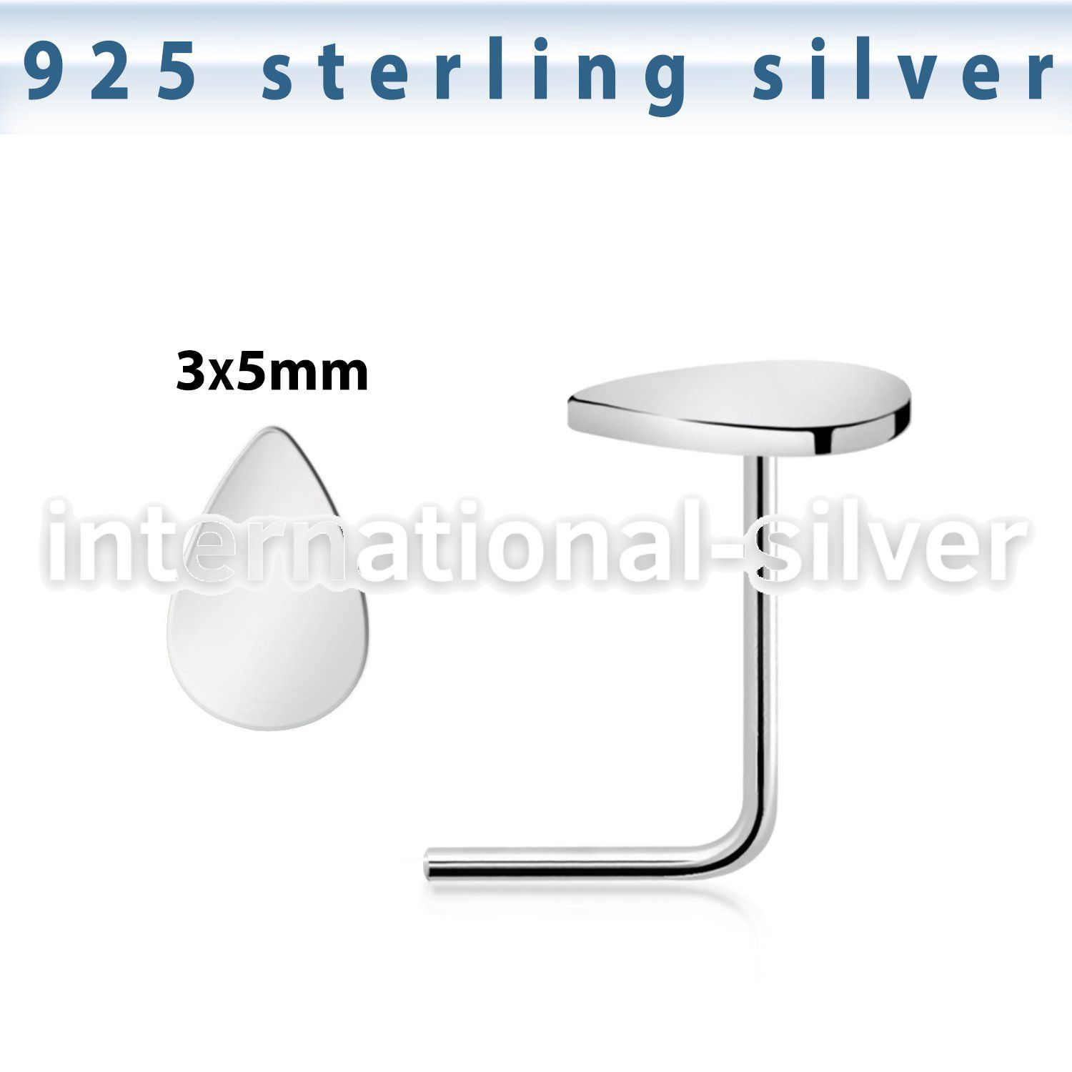 nsvdr sterling silver nose stud teardrop shaped top